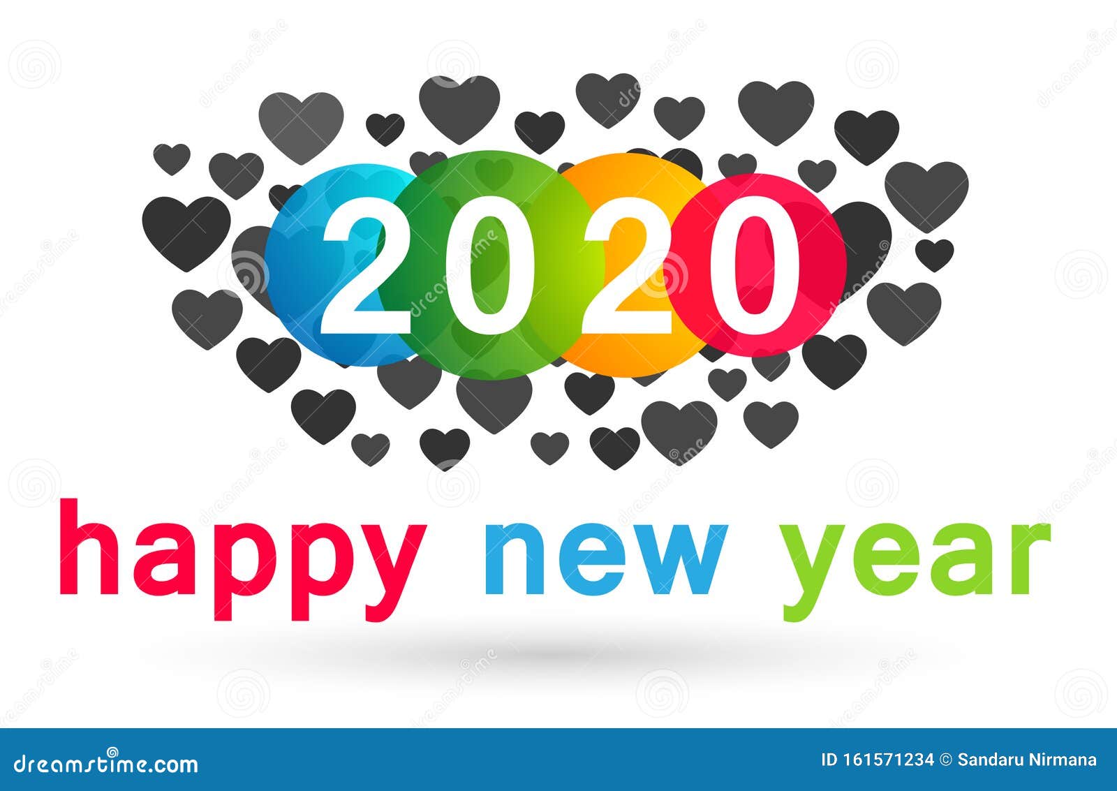 Happy New Year 2020 Card and Heart Love Concept Colorful Greeting ...