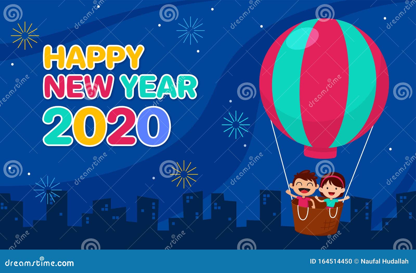 Happy New Year 2020 Cartoon Celebration Poster Design. Couple of ...