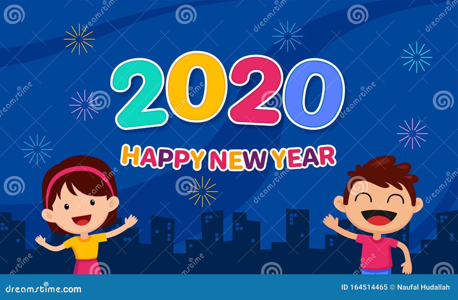 Happy New Year 2020 Cartoon for Kids Celebration Poster Design ...