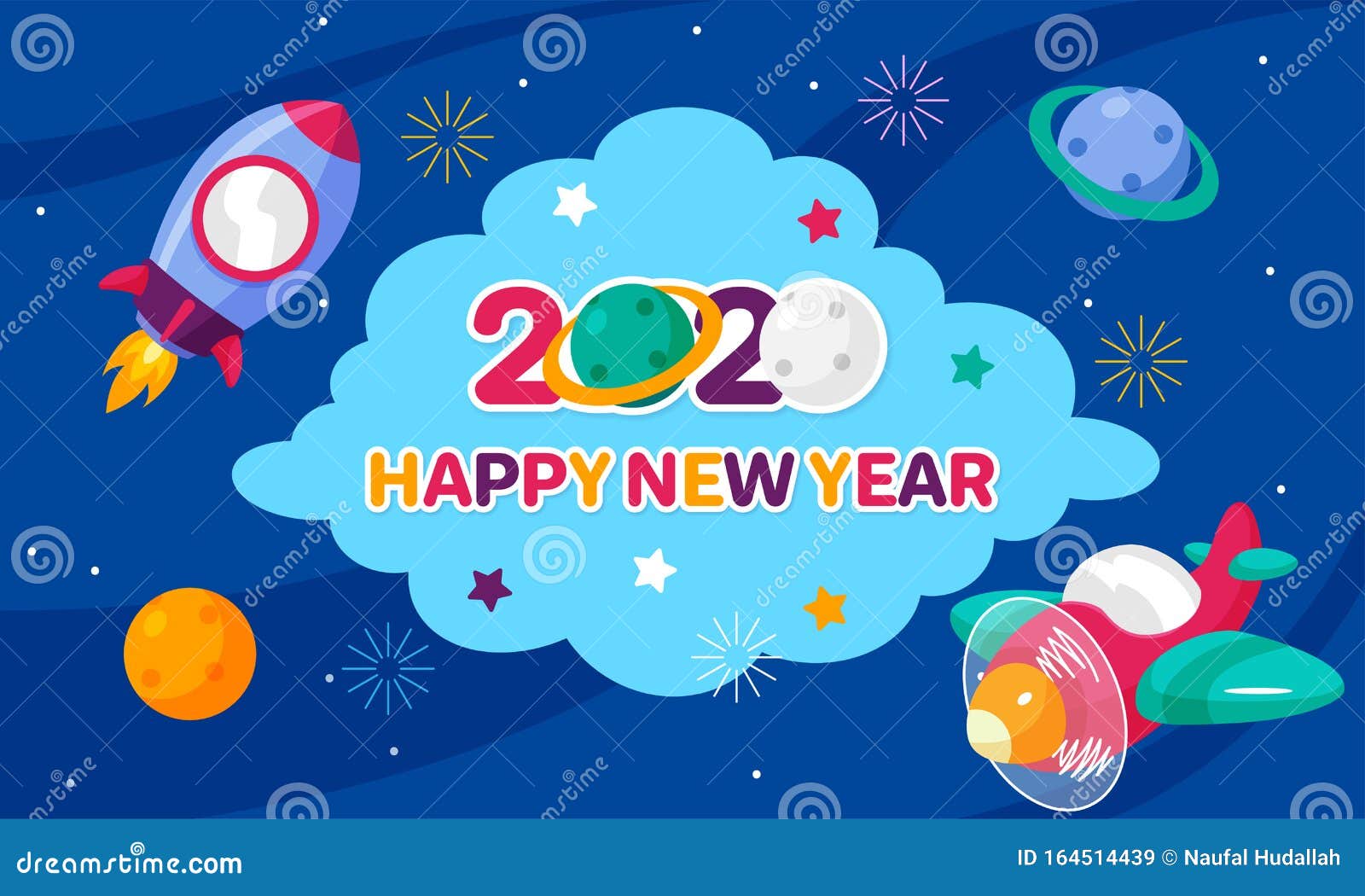 Happy New Year 2020 Celebration Poster Use Cartoon Space for Kids ...