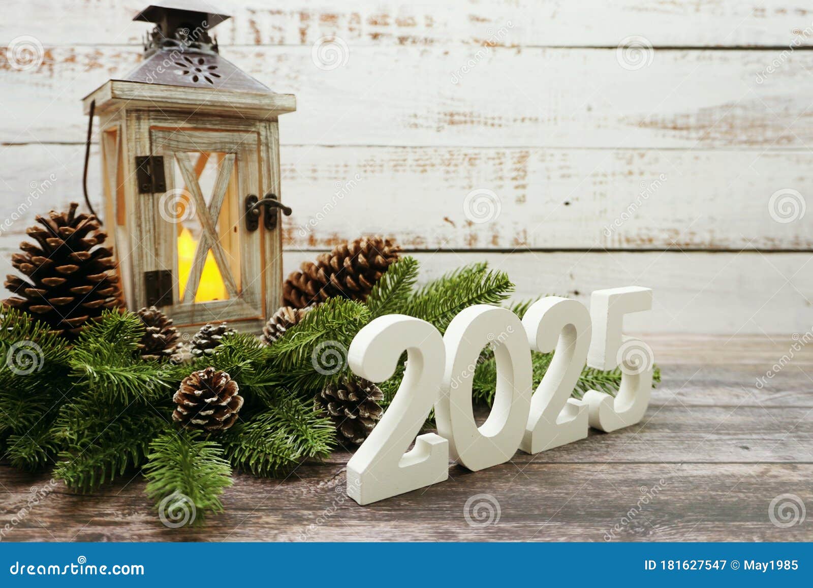 Happy New Year 2025 with Christmas Lantern Decorative with Space Copy