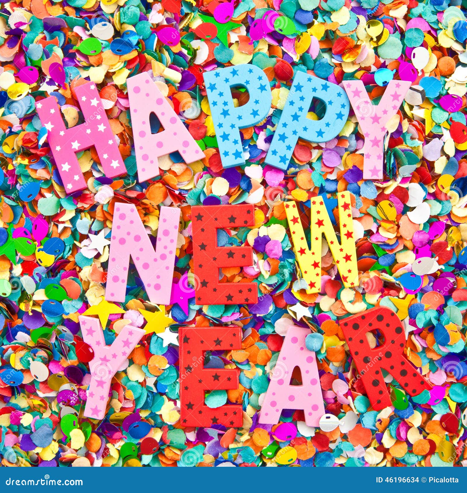 Happy New Year in Colorful Wooden Characters Stock Photo - Image of ...