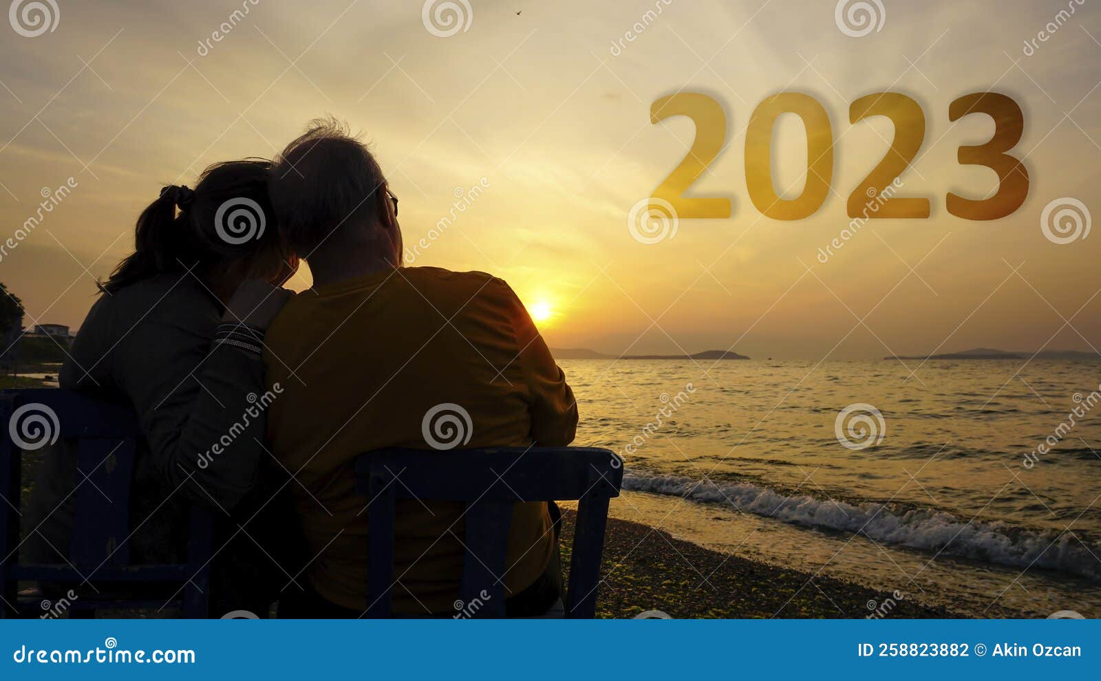 Happy New Year 2023 is Coming Concept with Old Couple Watching ...