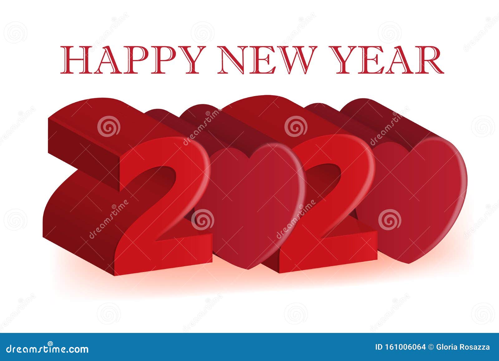 Happy 2020 New Year 3d Red Love Heart Party Celebration Card ...