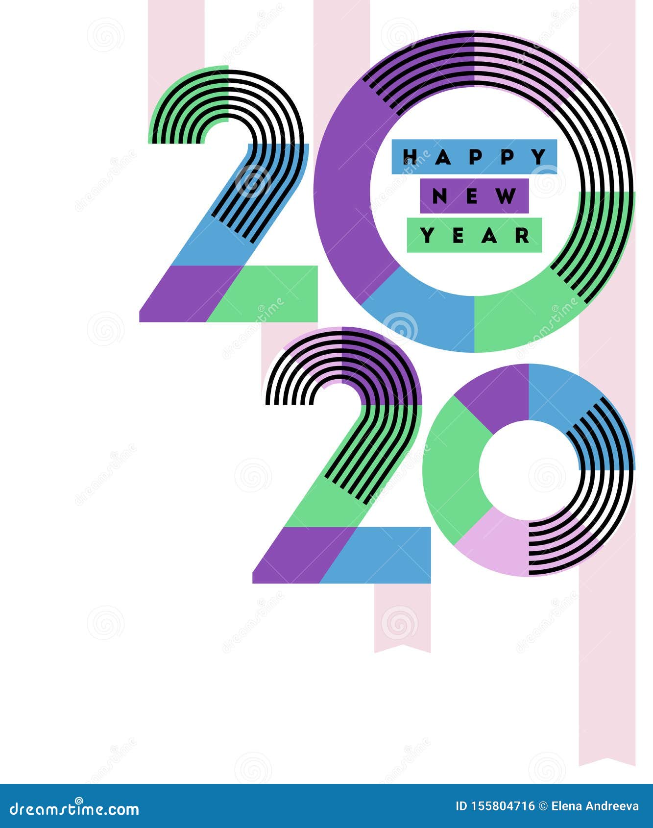 Happy New Year 2020 Design Multicolored Abstract Numbers With