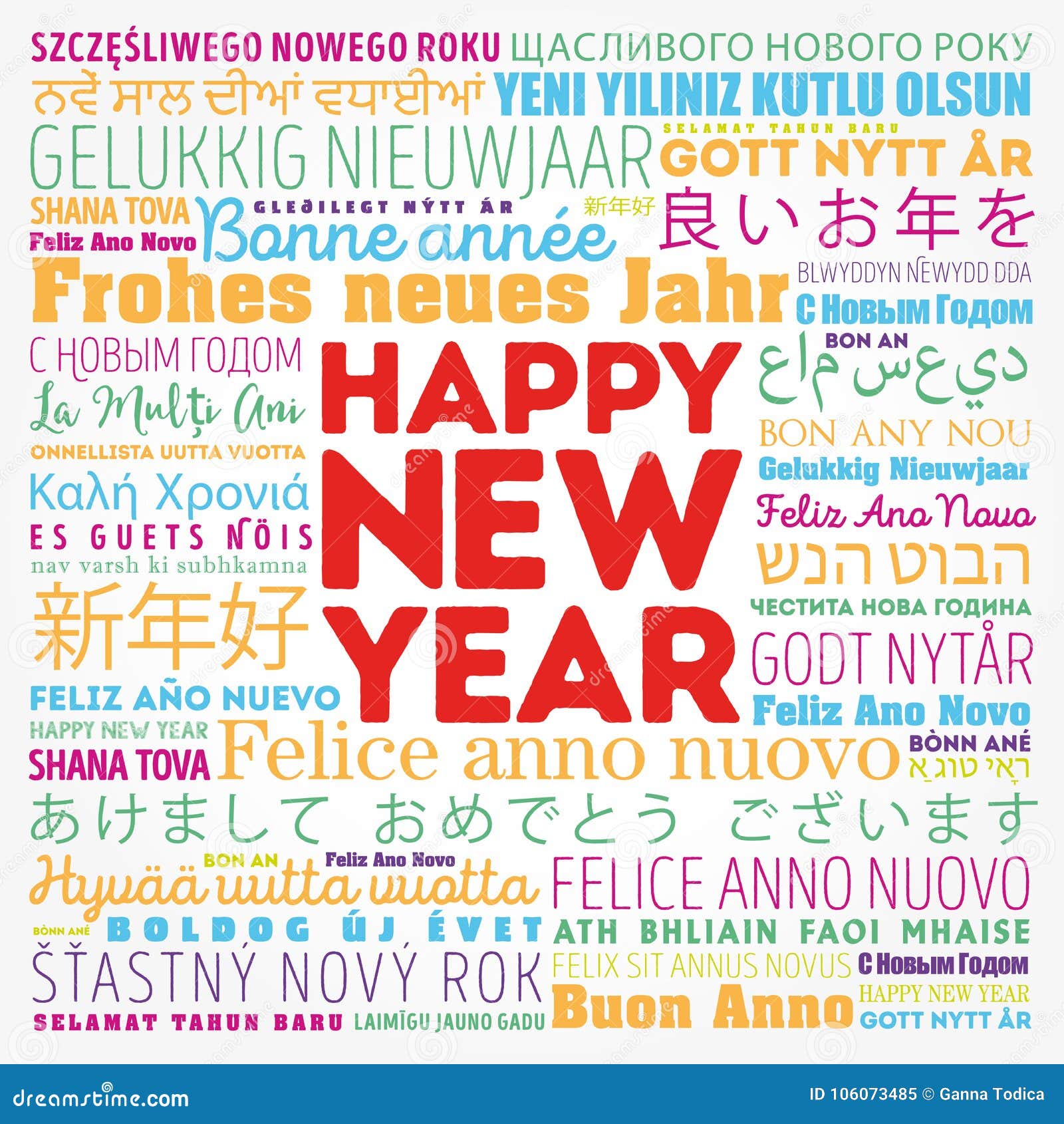 Happy New Year in Different Languages Stock Illustration - Illustration of  design, chinese: 106073485