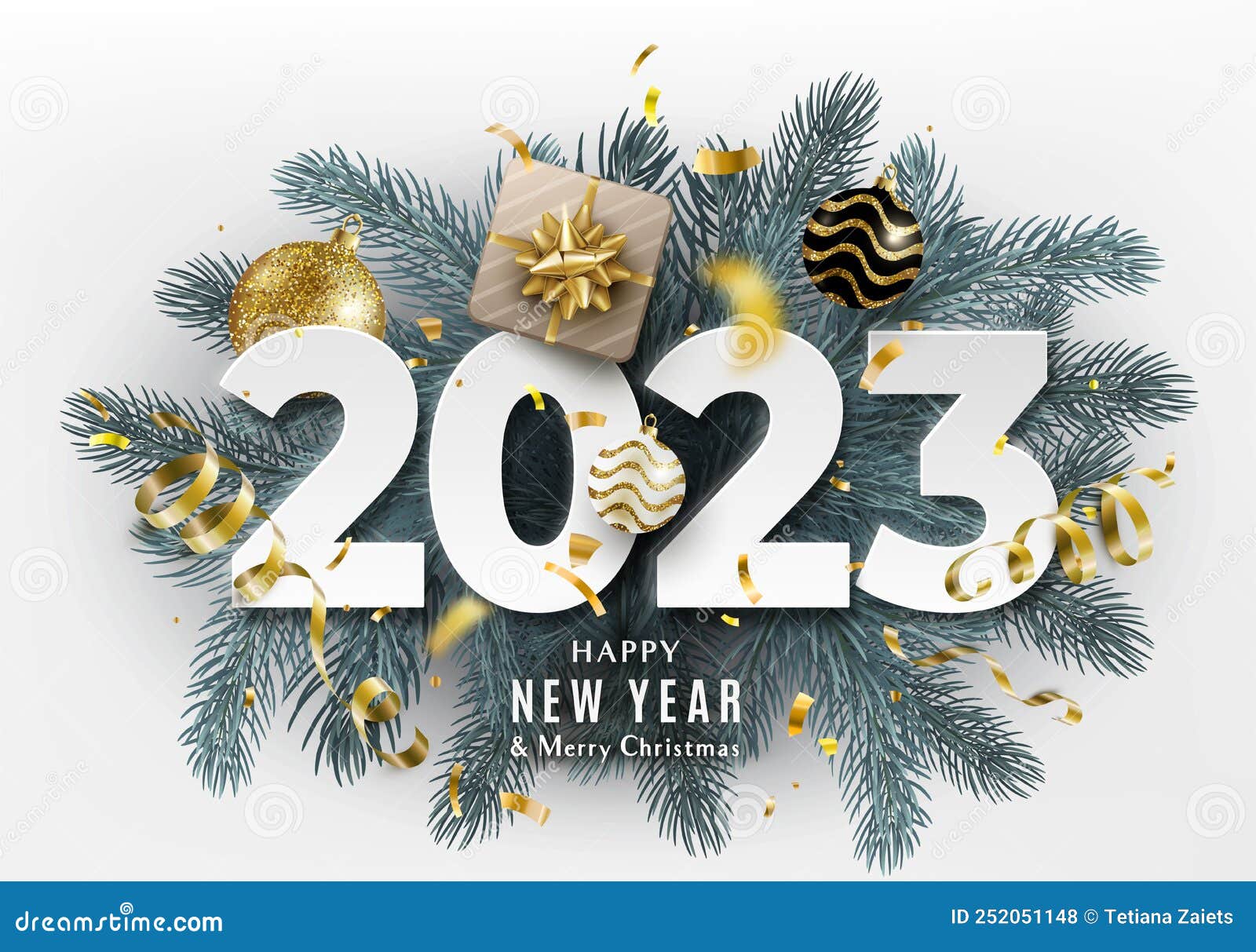 2023 Happy New Year. Festive 3d Realistic Decoration with Big Paper  Calendar Numbers and Christmas Decor Stock Vector - Illustration of  greeting, christmas: 252051148