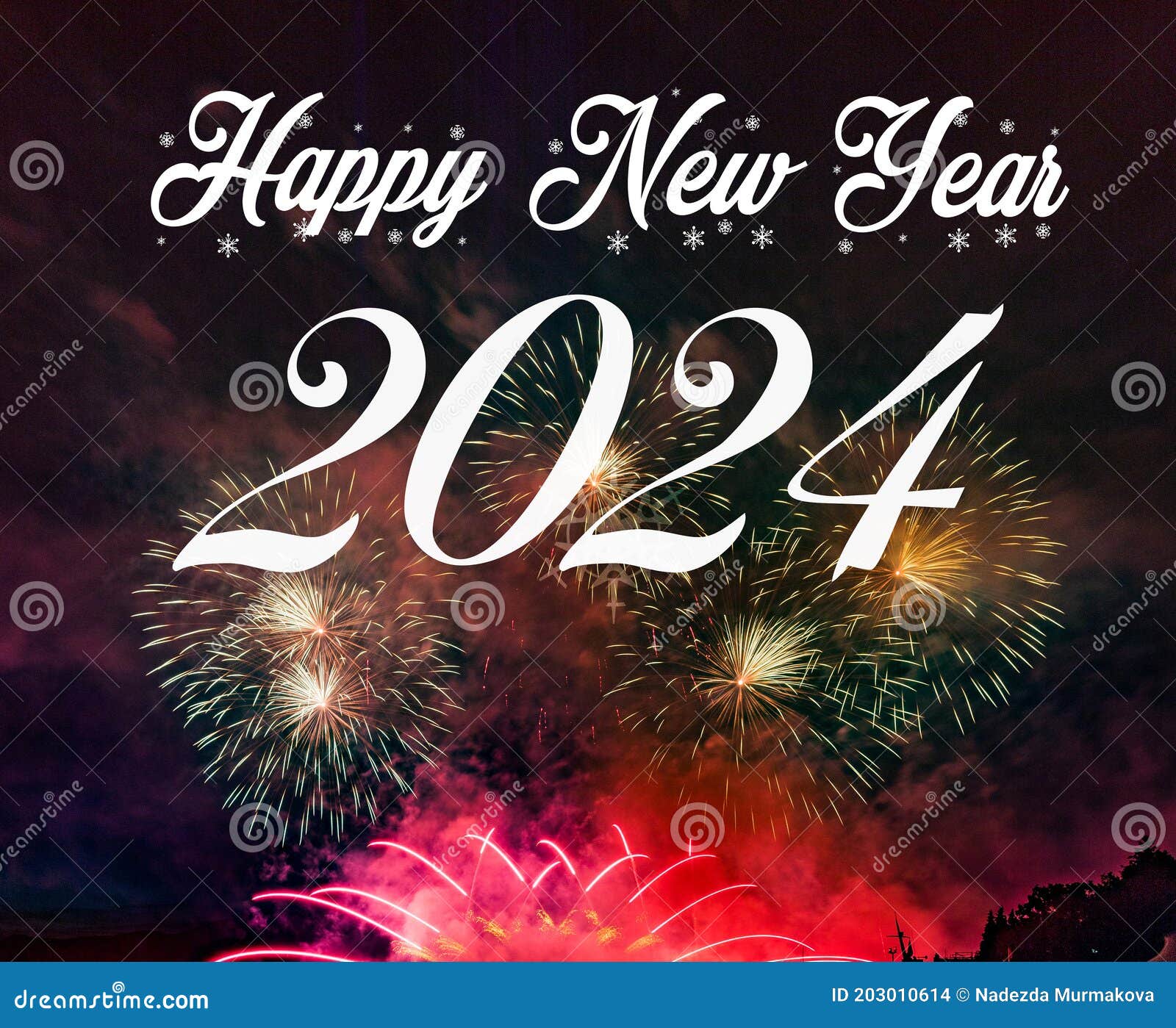 Happy New Year 2024 with Fireworks Background Stock Photo Image of