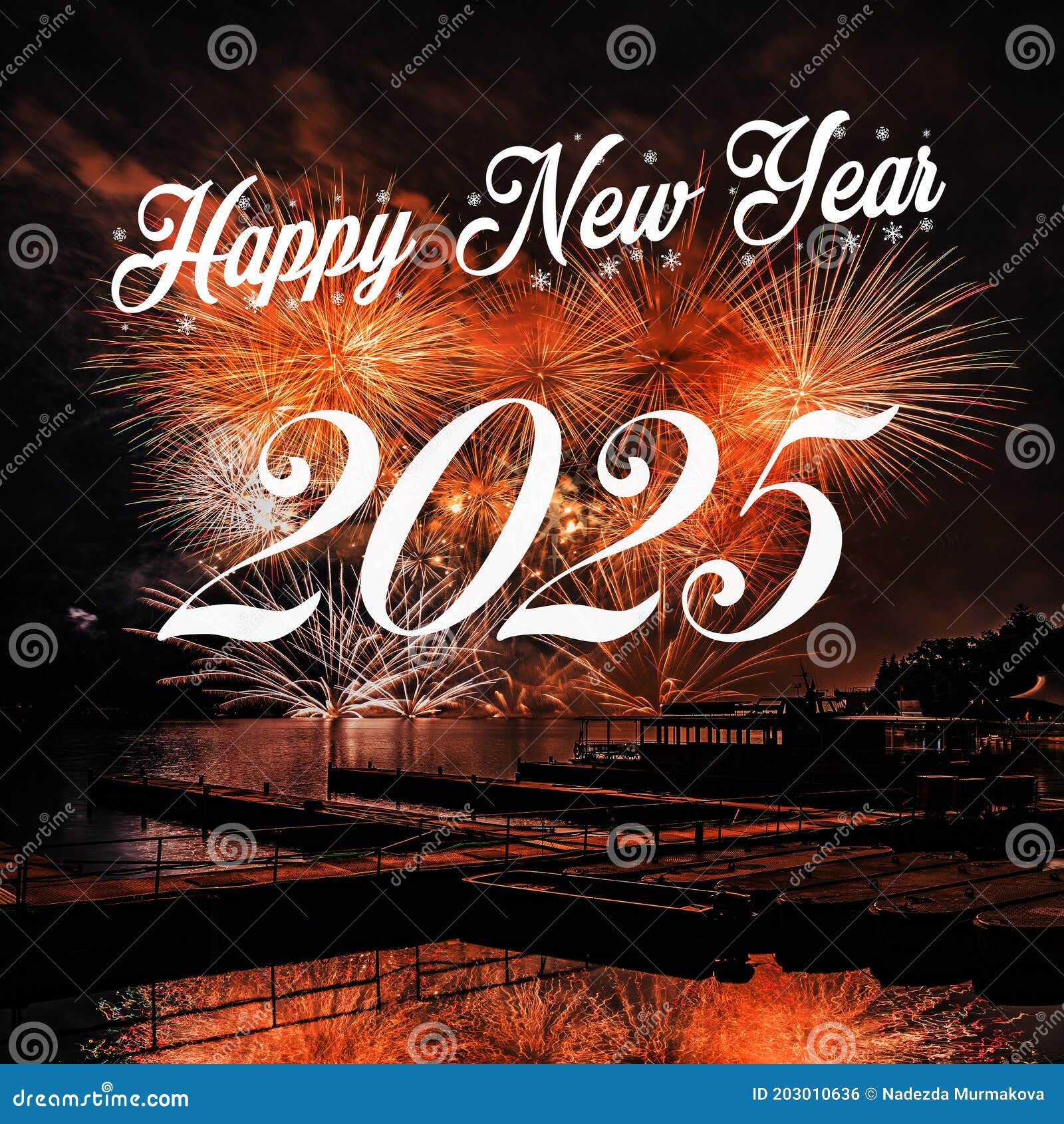 Happy New Year 2025 with Fireworks Background Stock Photo Image of