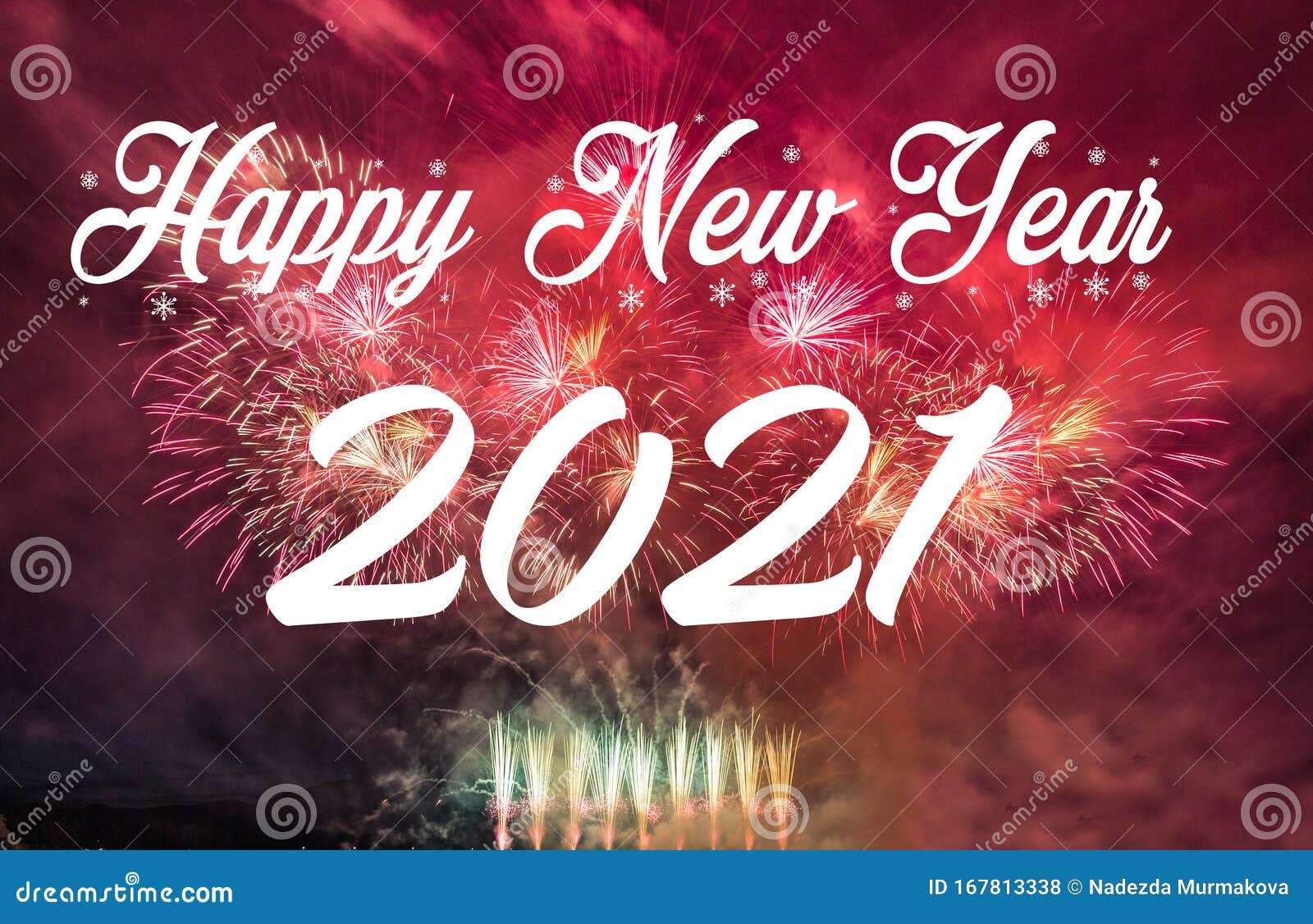 Happy New Year 2021 With Fireworks Background Stock Photo - Image of event, christmas: 167813338