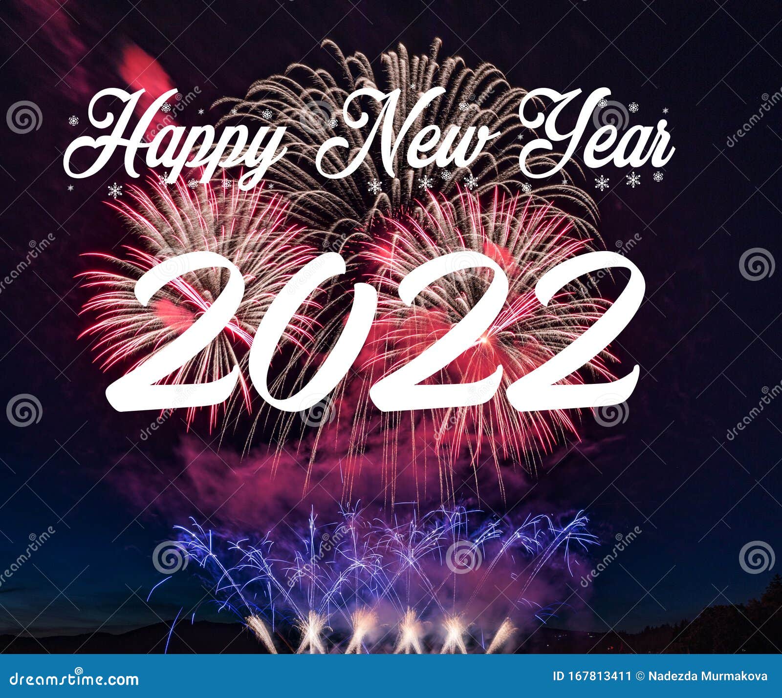 Happy New Year 2022  With Fireworks Background Stock Image  