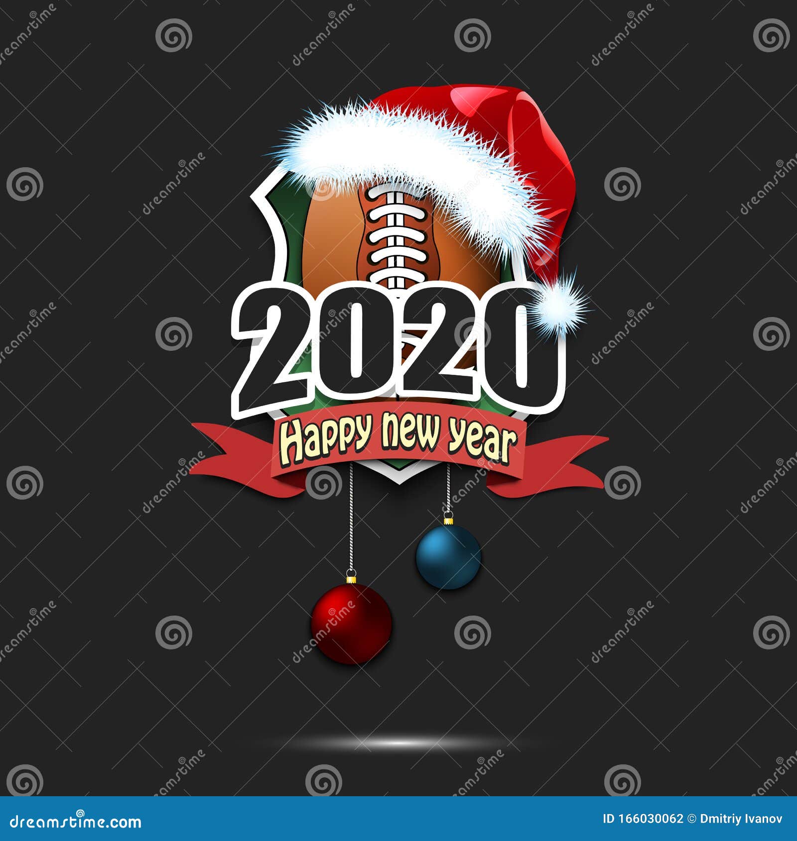 Download Happy New Year 2020 And Football Ball In Santa Hat Stock ...