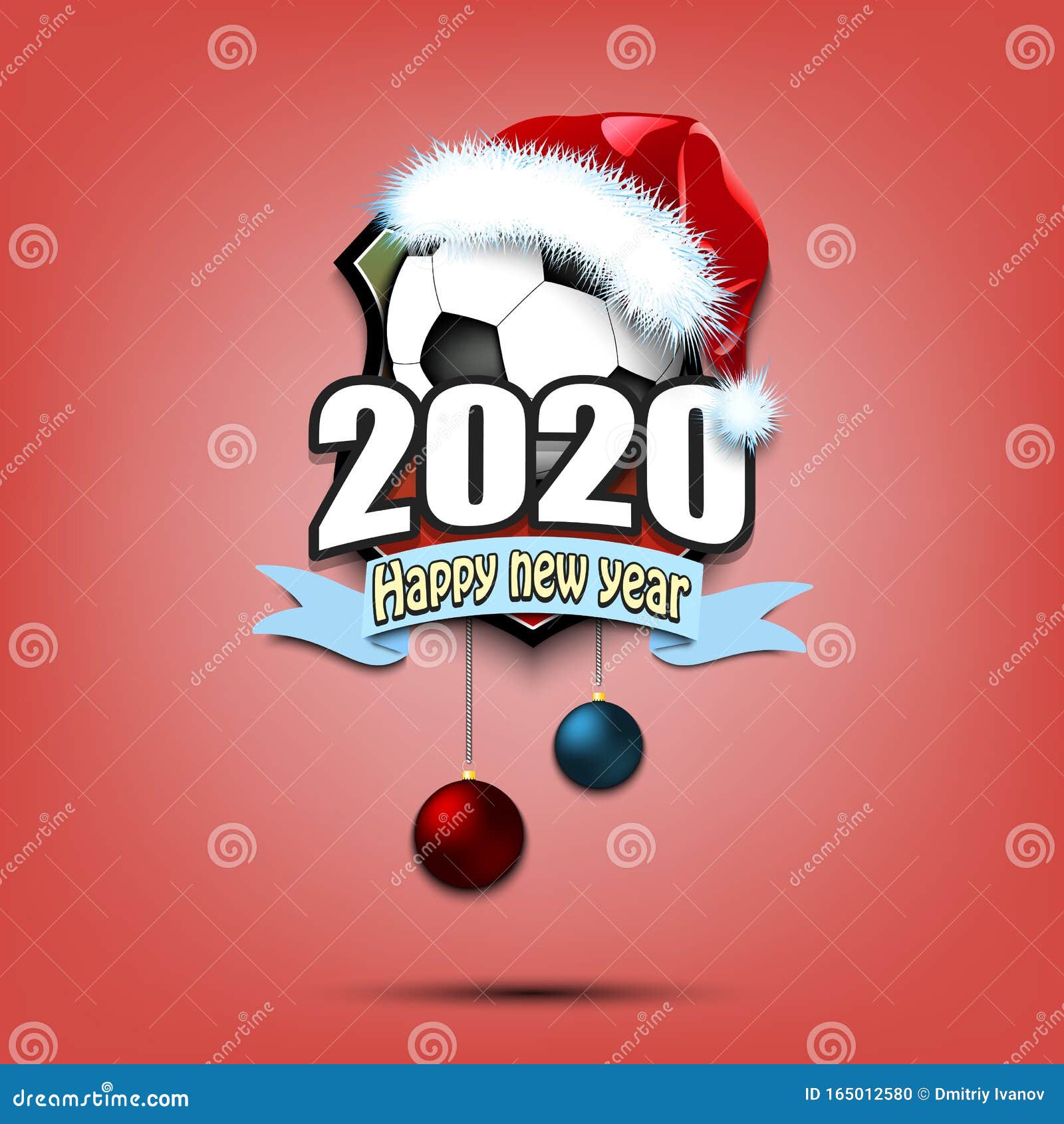 Download Happy New Year 2020 And Soccer Ball In Santa Hat Stock ...