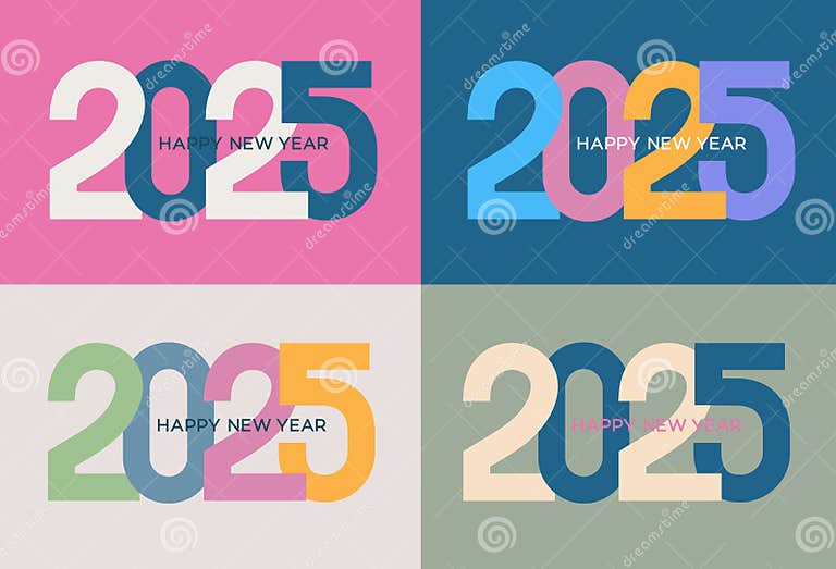 Happy New Year 2025 with Full Colour Number Set. 2025 New Year Celebration. Trend Logo Text