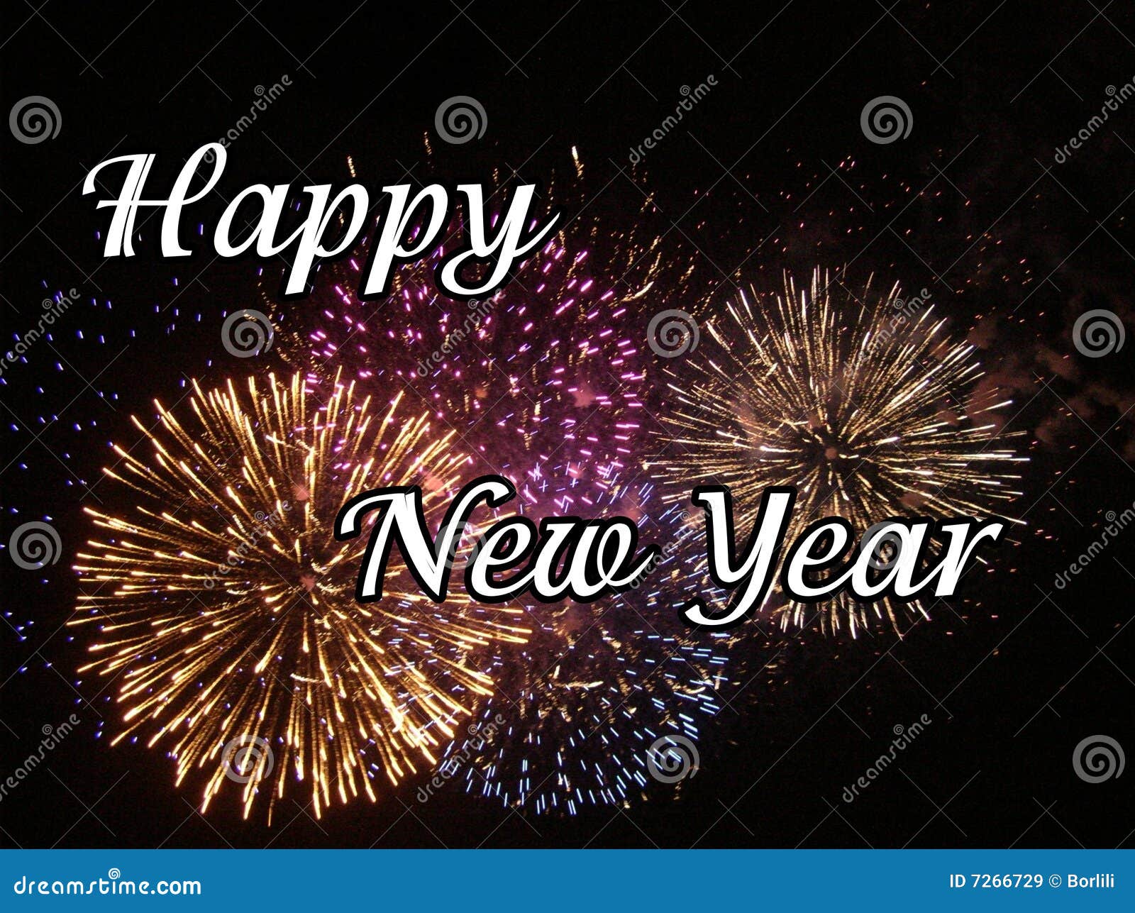 Happy New Year Gift Card With Fireworks Stock Illustration