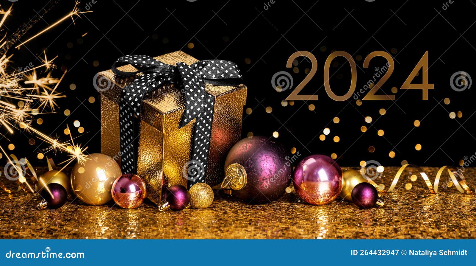 happy new year 2024! golden gift box