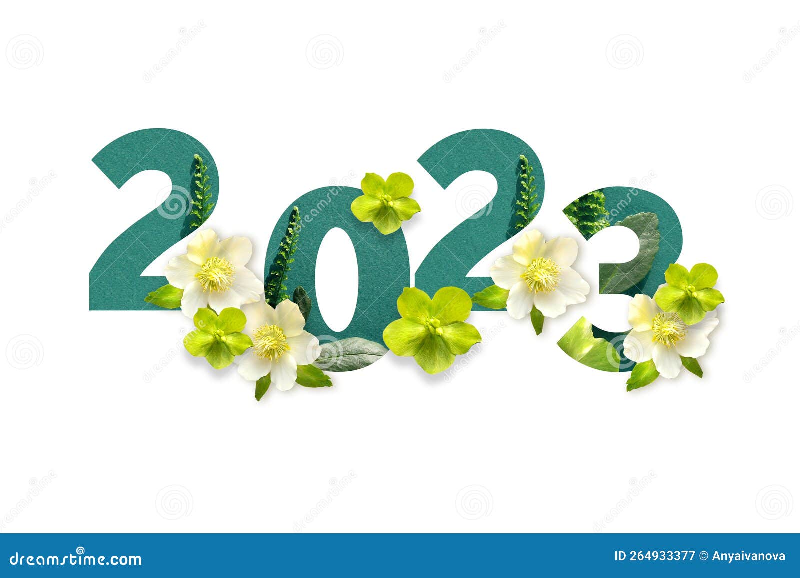 2023 Happy New Year. Green Number Outlines with White and Green ...