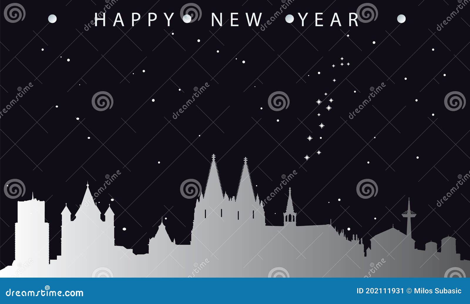 Happy New Year Greeting Card With Cityscape Of Cologne Stock Vector Happy New Year Greeting Card With Cityscape Of Cologne Stock Vector