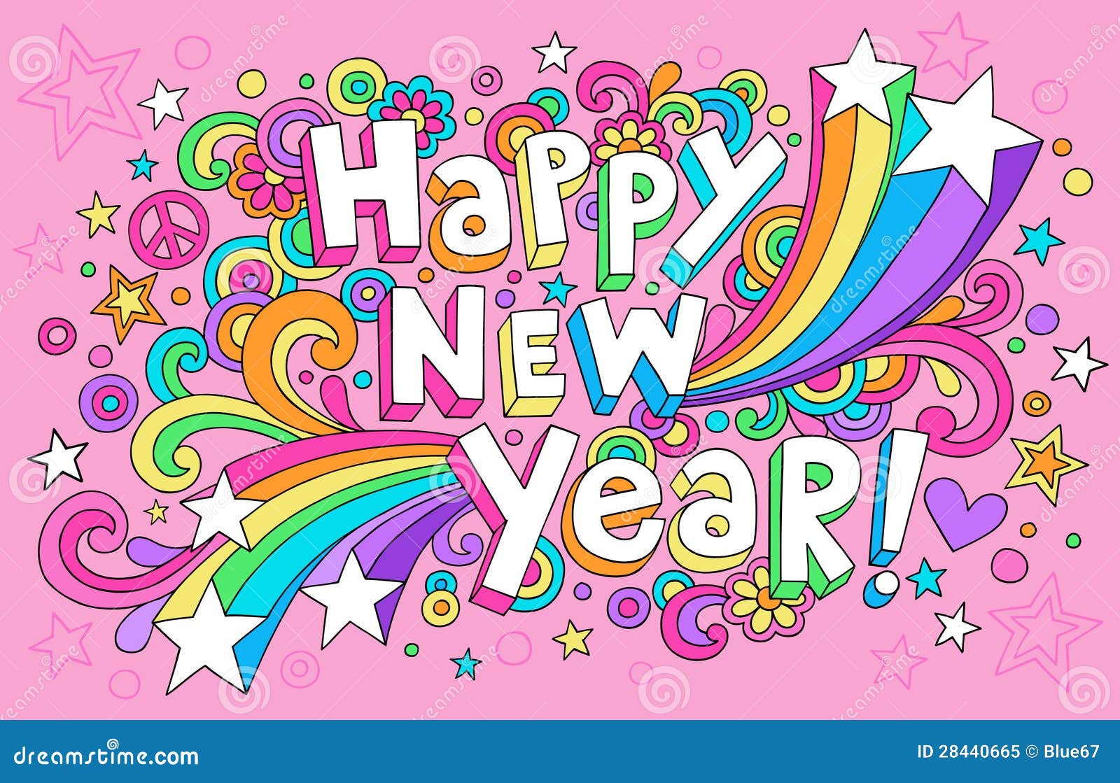 Happy New Year Groovy Notebook Doodles Vector