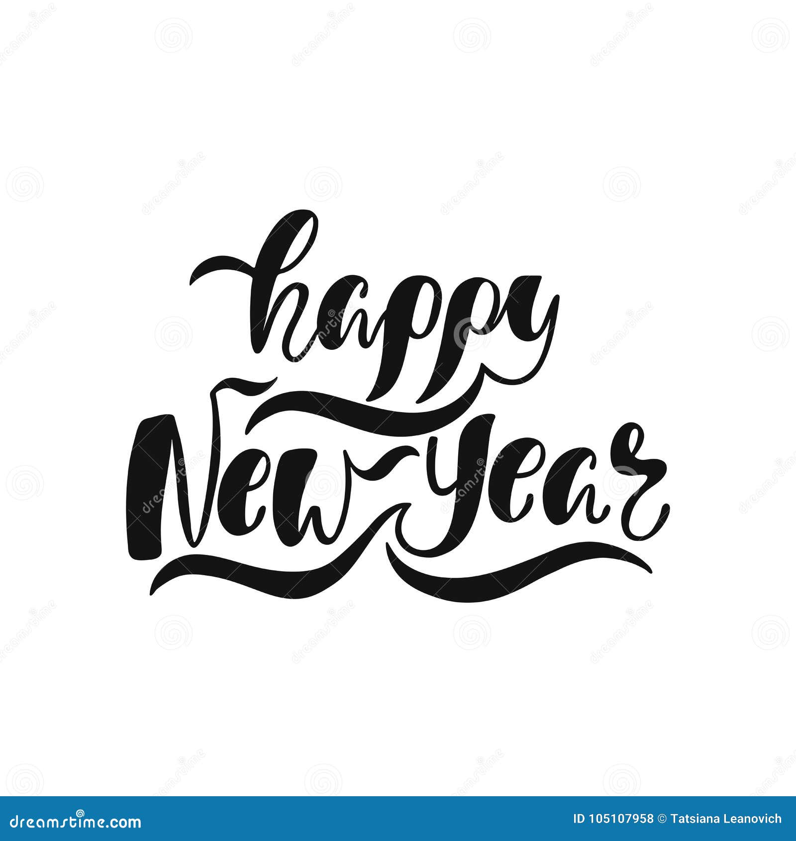 Happy New Year. Hand Drawn Calligraphy Text. Holiday Typography Design