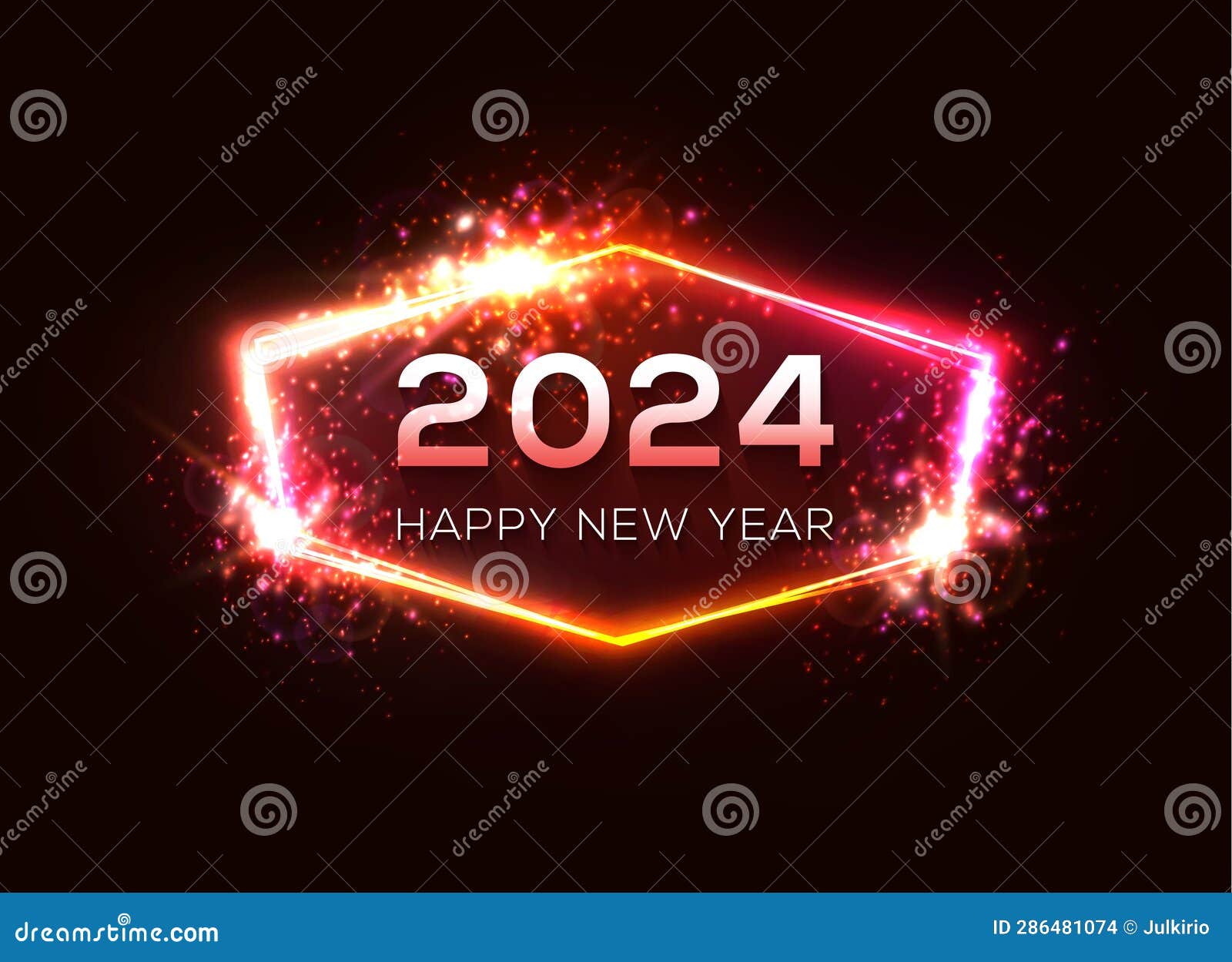Happy New Year 2024 Hexagon Neon Sign on Dark Red Stock Photo - Image ...