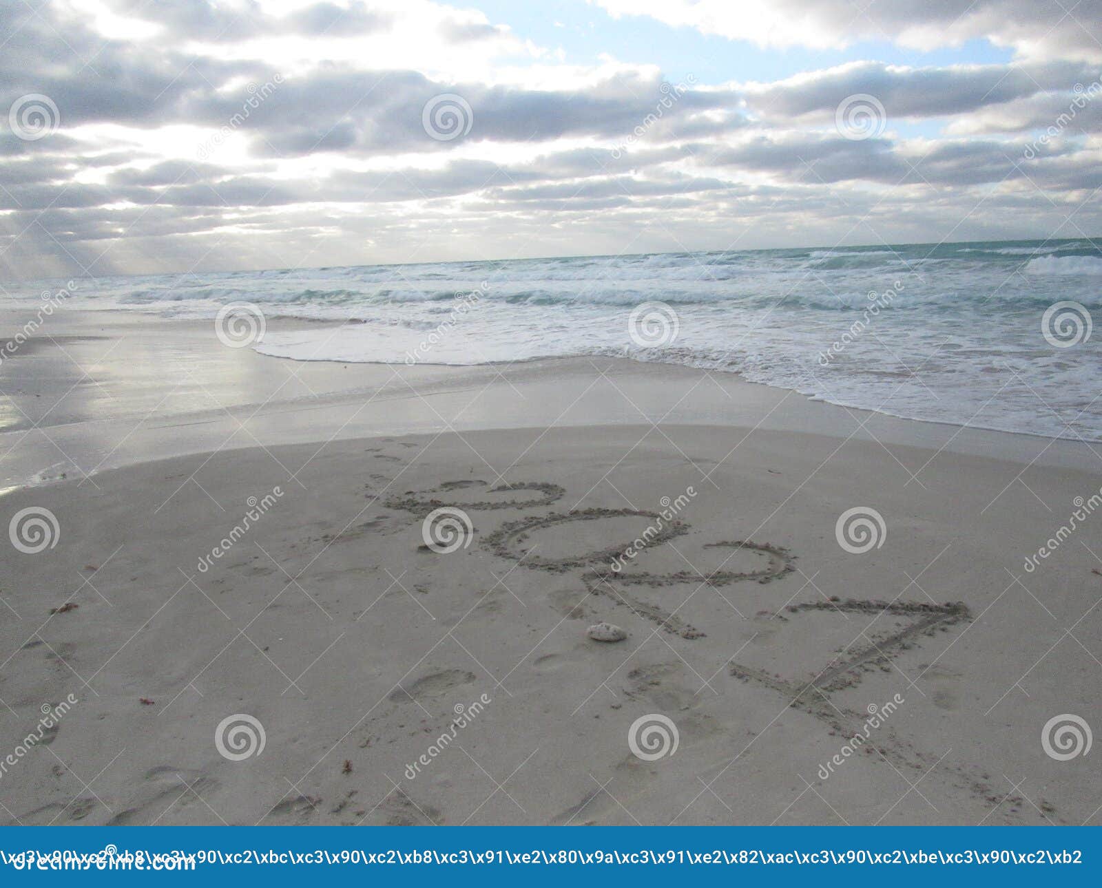 Happy New Year 2021, Lettering On The Beach With Wave And 