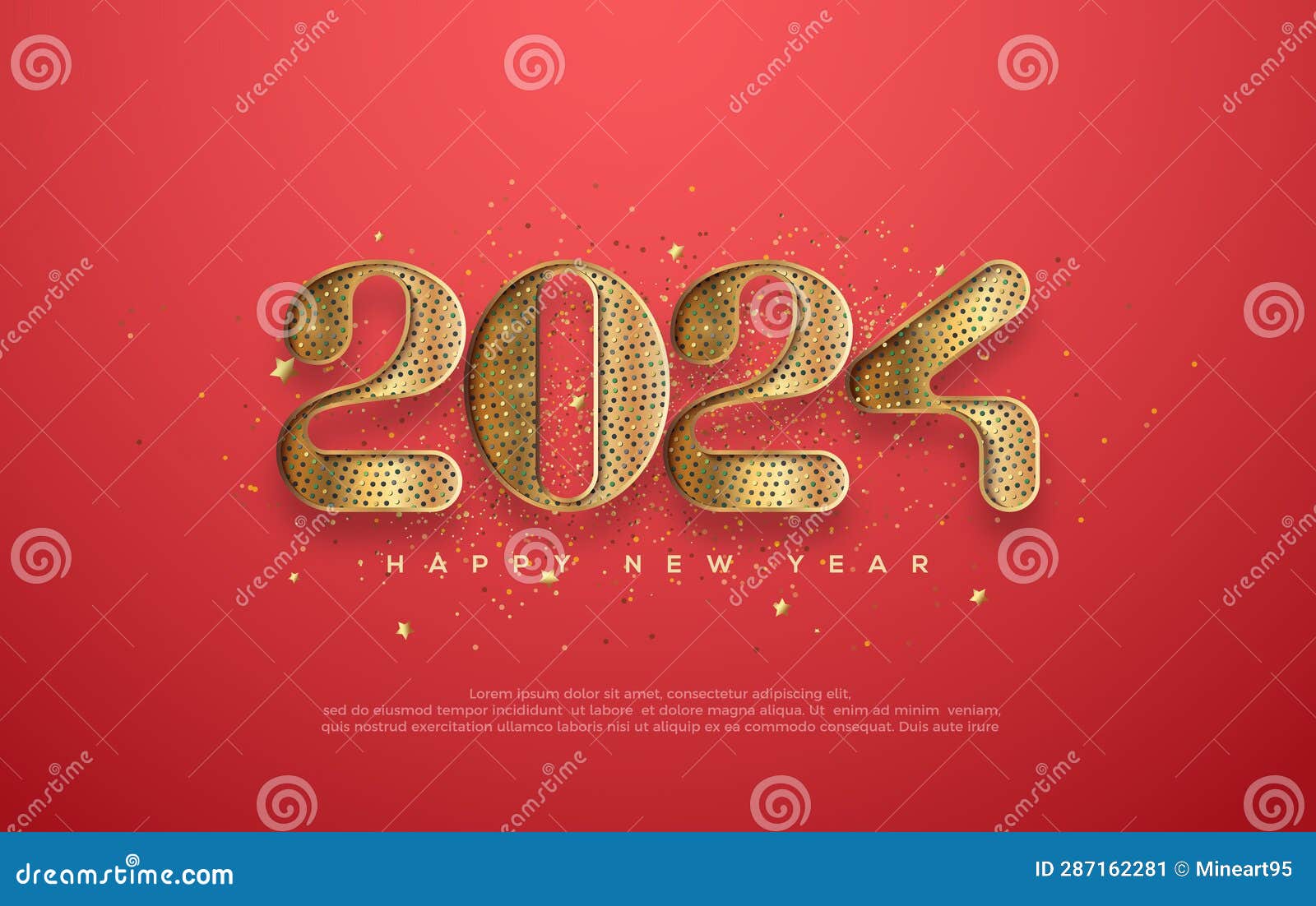 Happy New Year 2024 with Luxury Gold Glitter Numbers Stock Illustration
