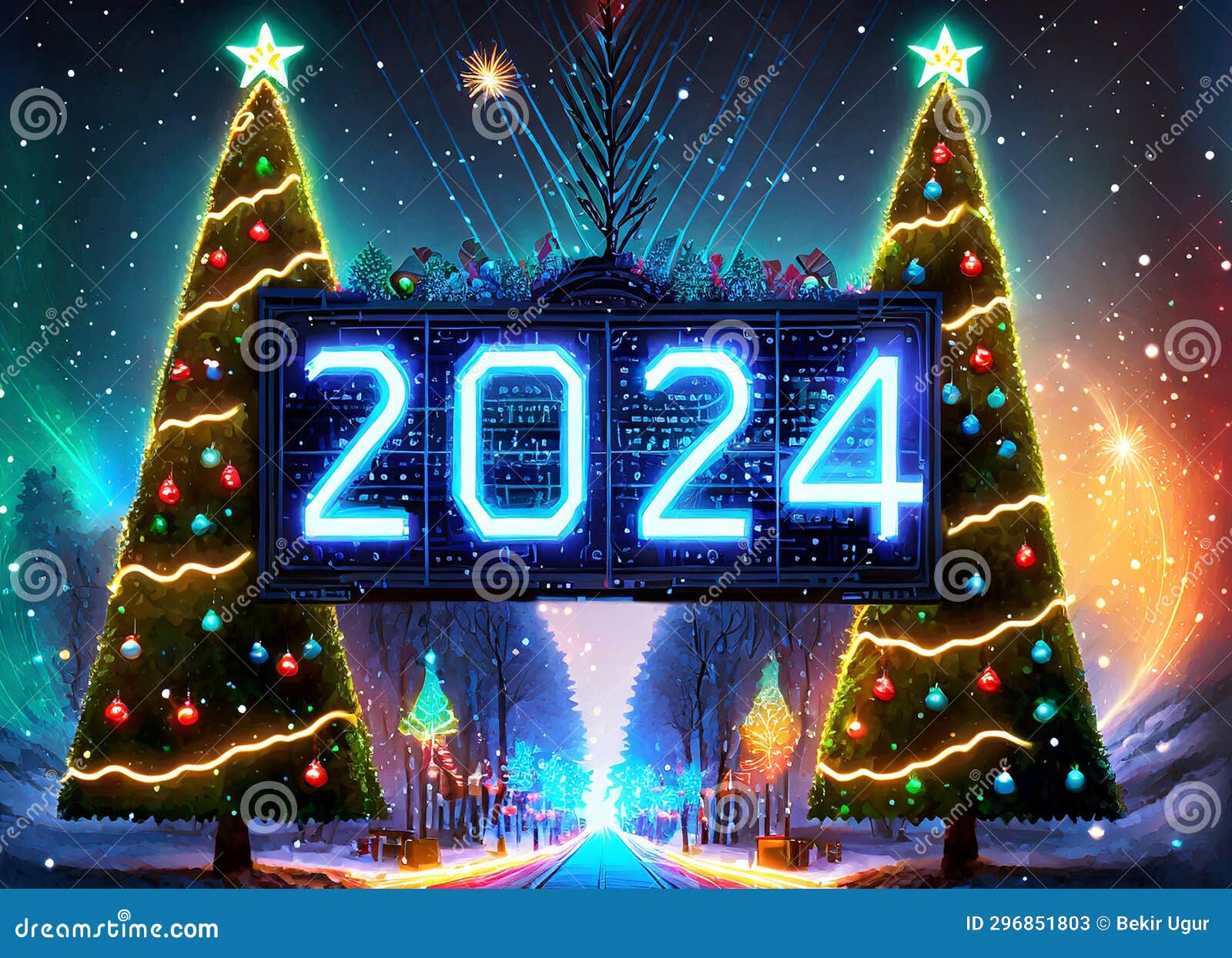 2024 Happy New Year, Merry Christmas. Computer Graphics,2024 Stock