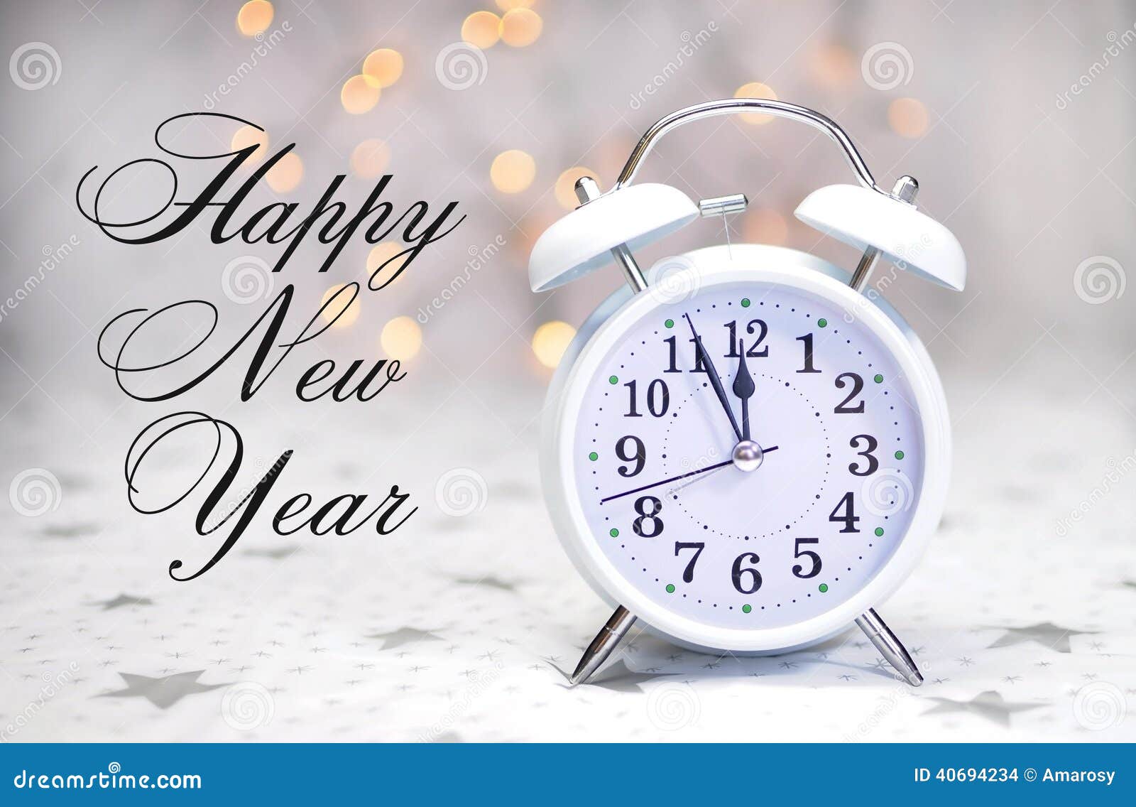 Happy New Year Message With White Retro Clock With Sample 