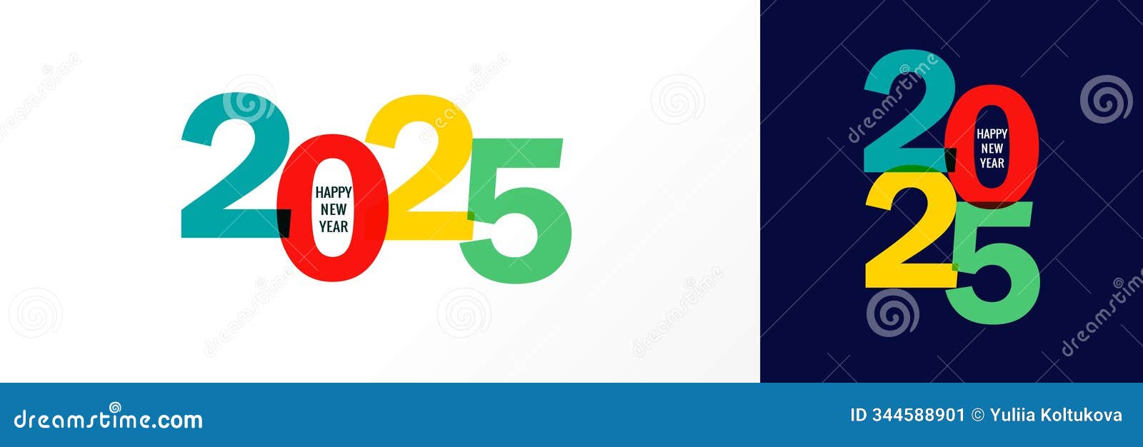happy new year 2025 multiple colored numbers logo 