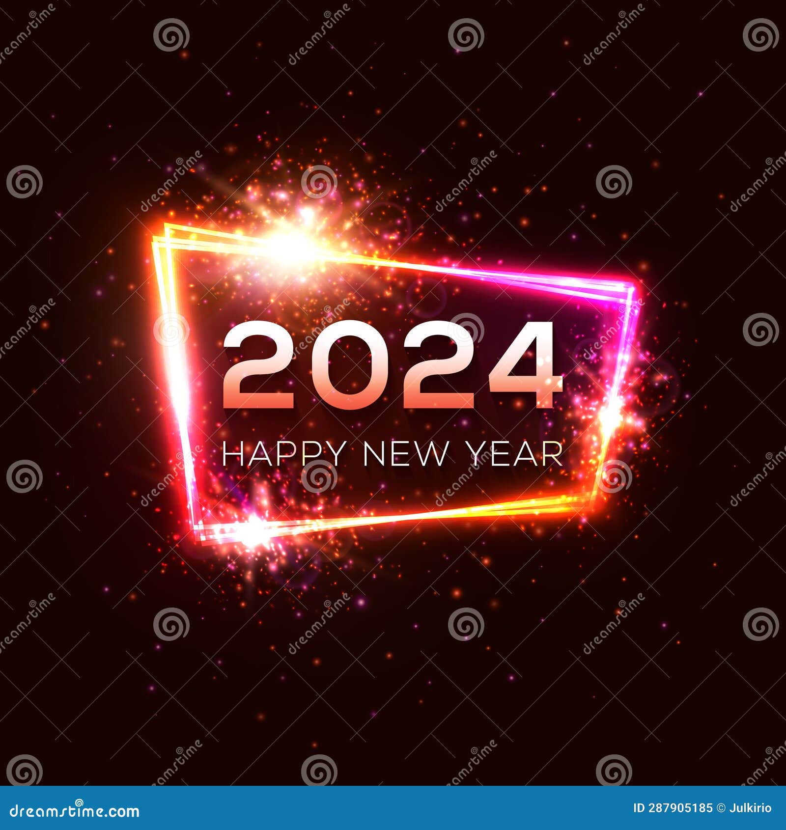 Happy New Year 2024 Neon Light Rectangle Frame. Stock Illustration ...