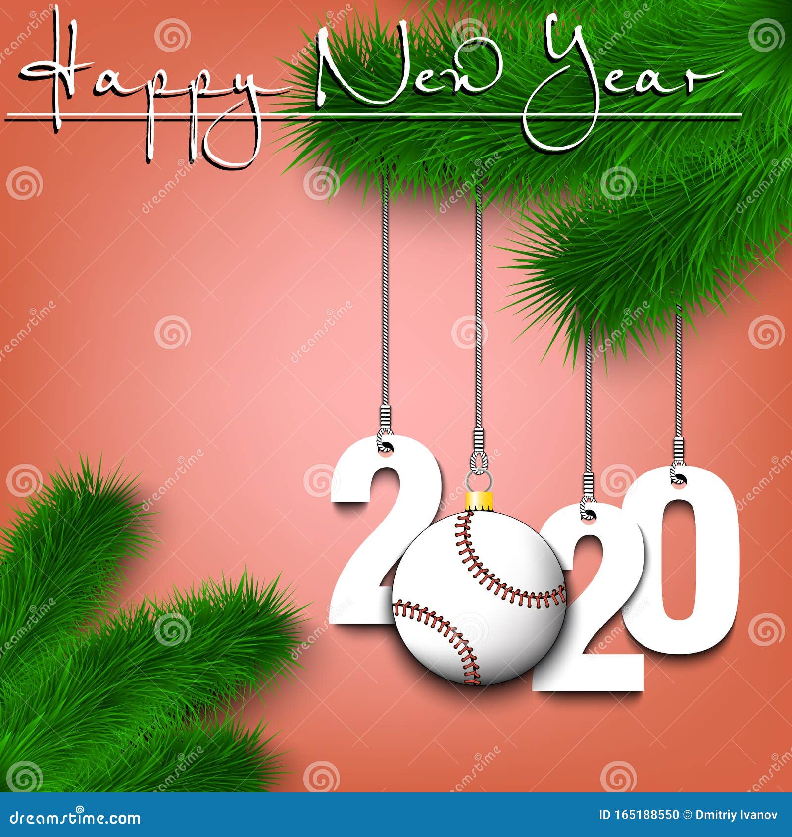 Download Baseball Ball And 2020 On A Christmas Tree Branch Stock ...