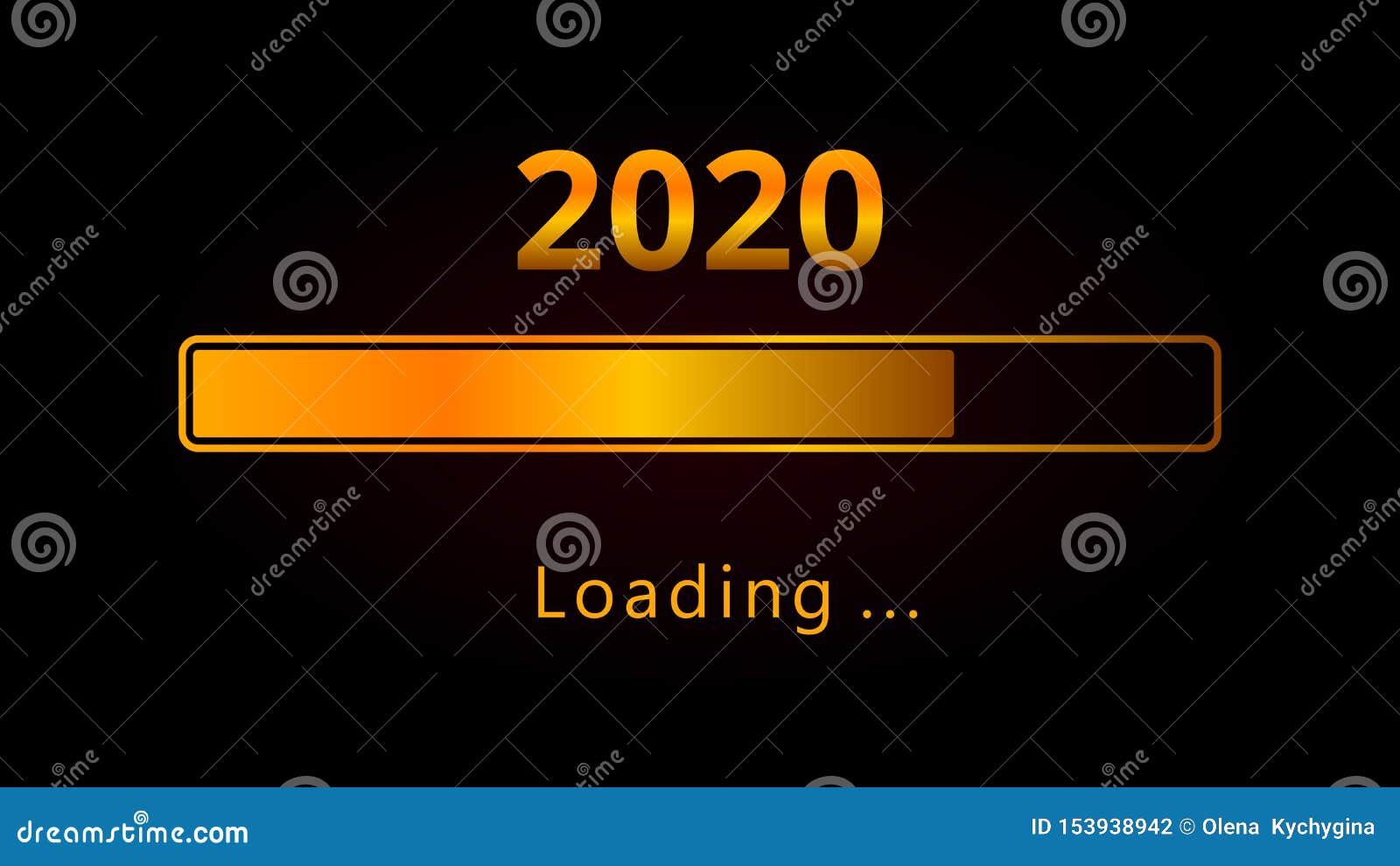 2020 happy new year orange loading progress bar  on black background. holiday web banner, poster, greeting card or invitat