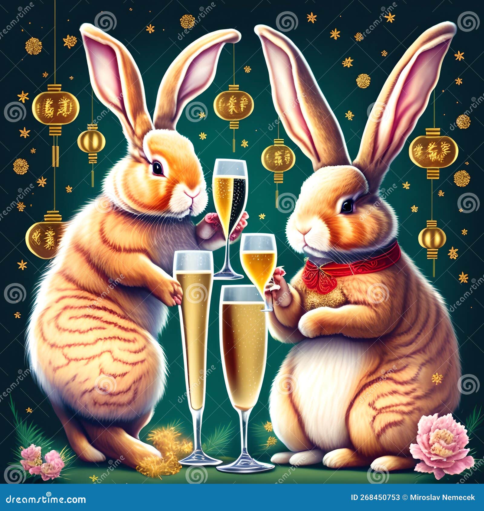 Happy New Year of Rabbit, Generative AI Illustration Stock Illustration