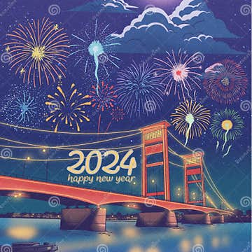 Happy New Year S 2024, Merry Christmas, Eve, Countdown ,greeting Season,fireworks Stock 