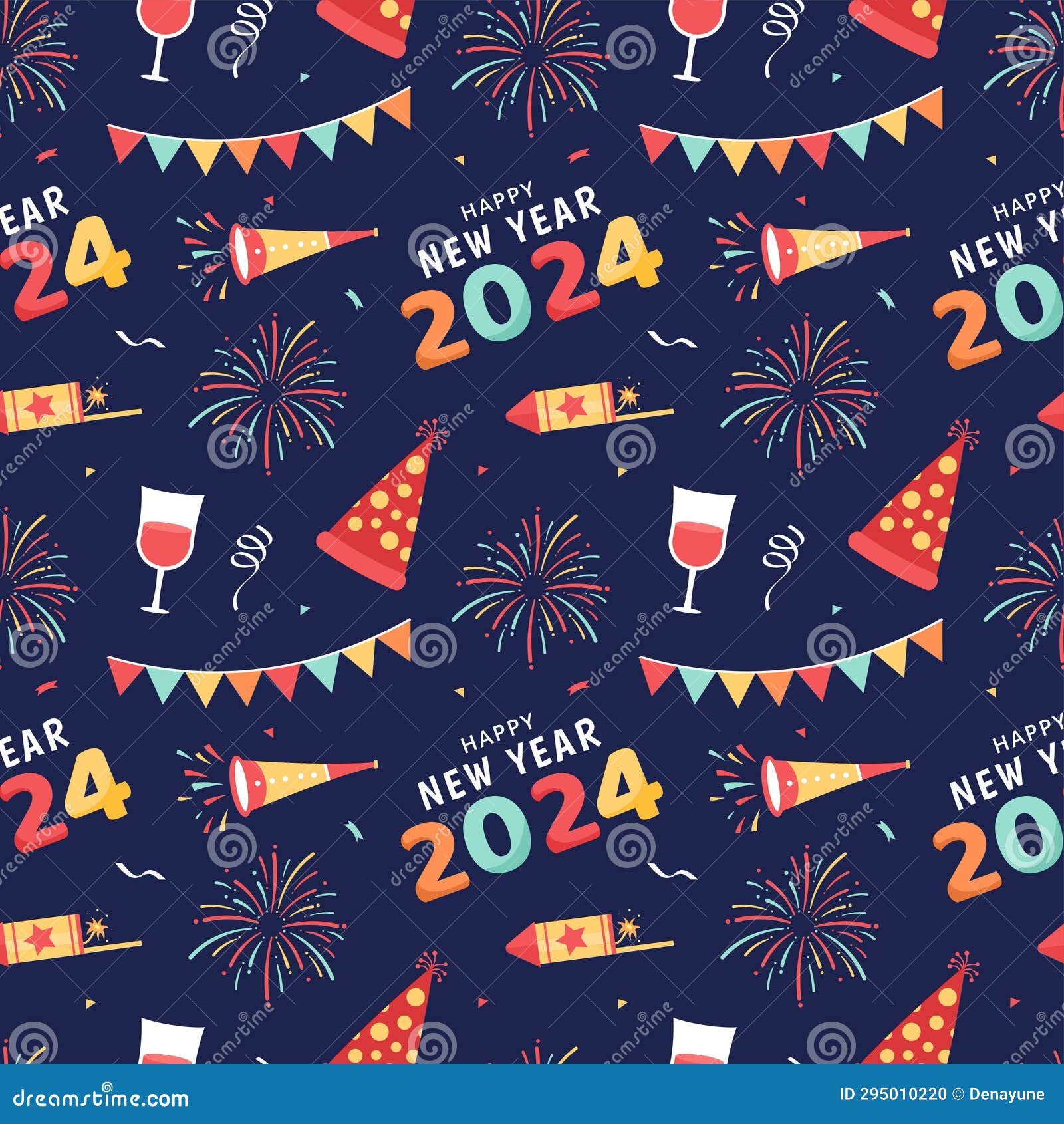 Happy New Year 2024 Seamless Pattern Illustration with Elements ...