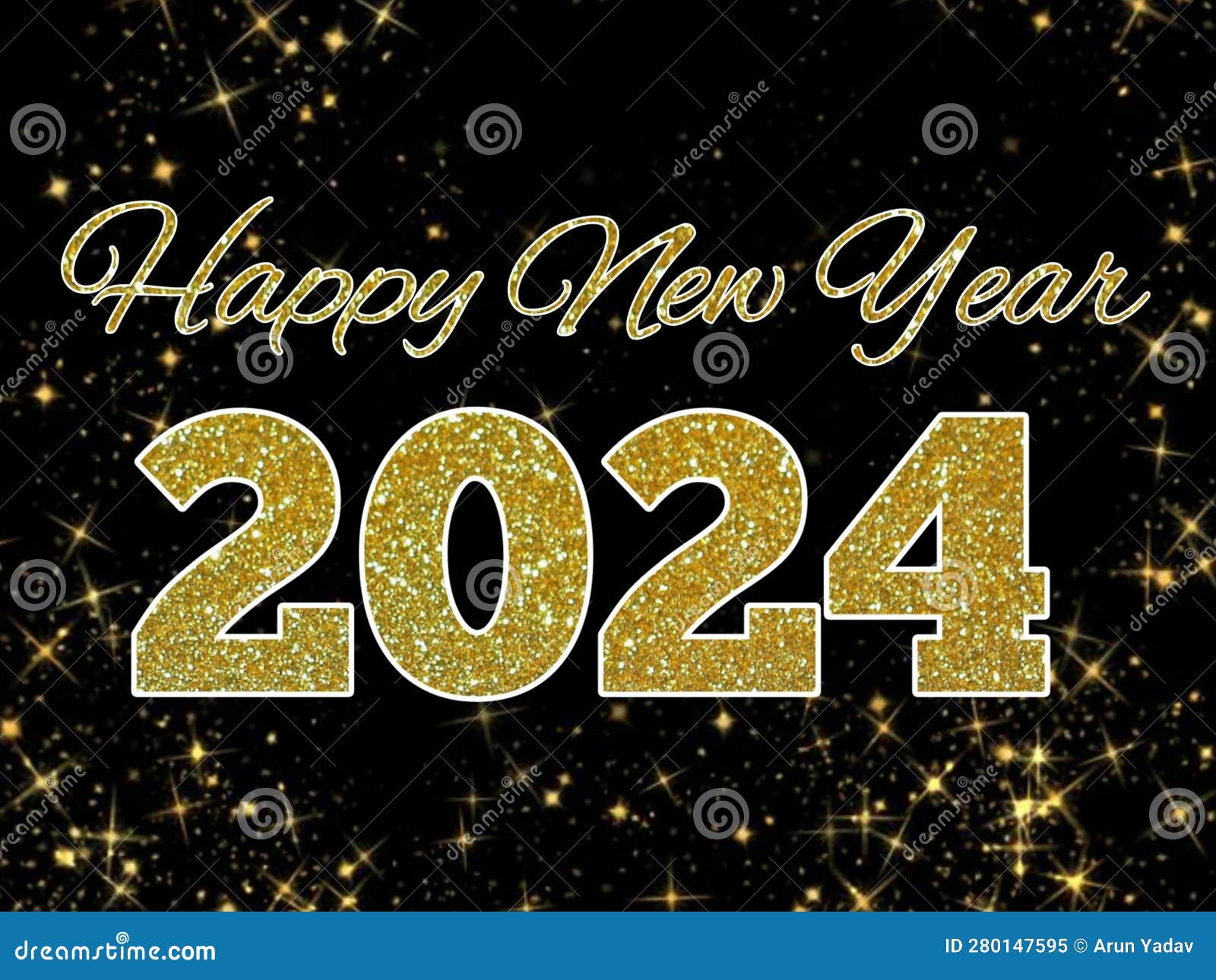 Happy New Year 2024 with Shiny Golden Sparkle and Shiny Glitter