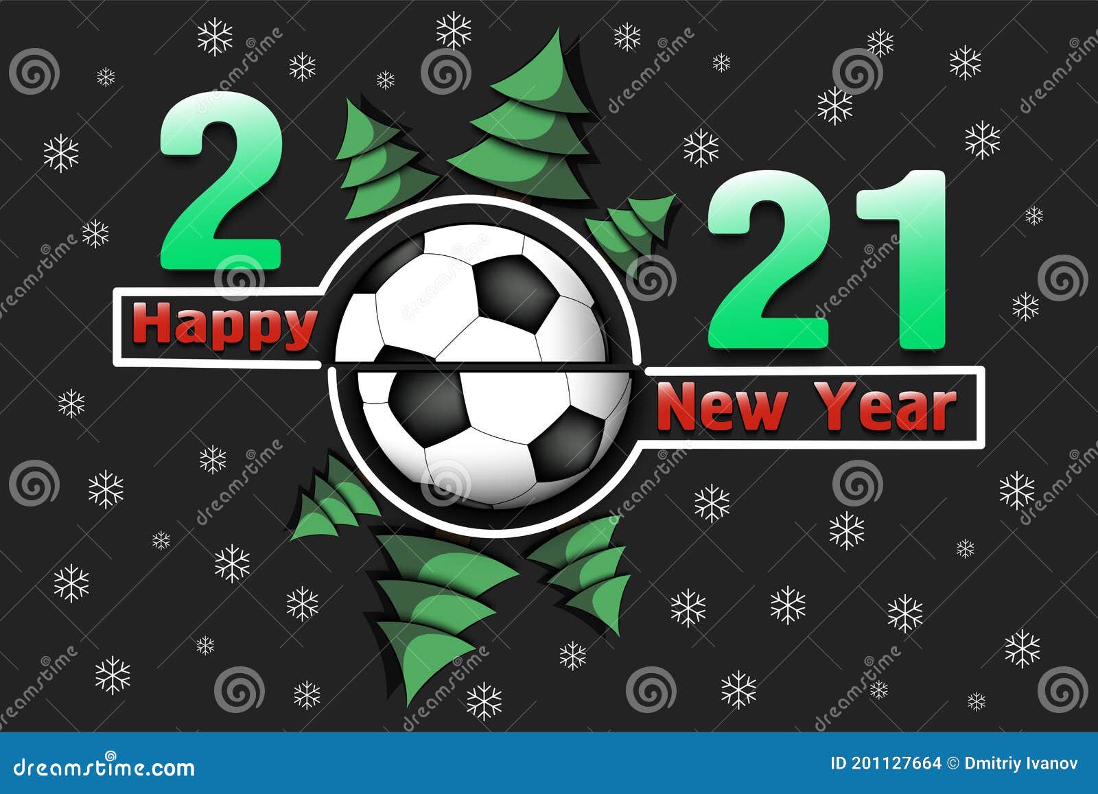 Football Ball And 2021 On A Christmas Tree Branch Vector Image