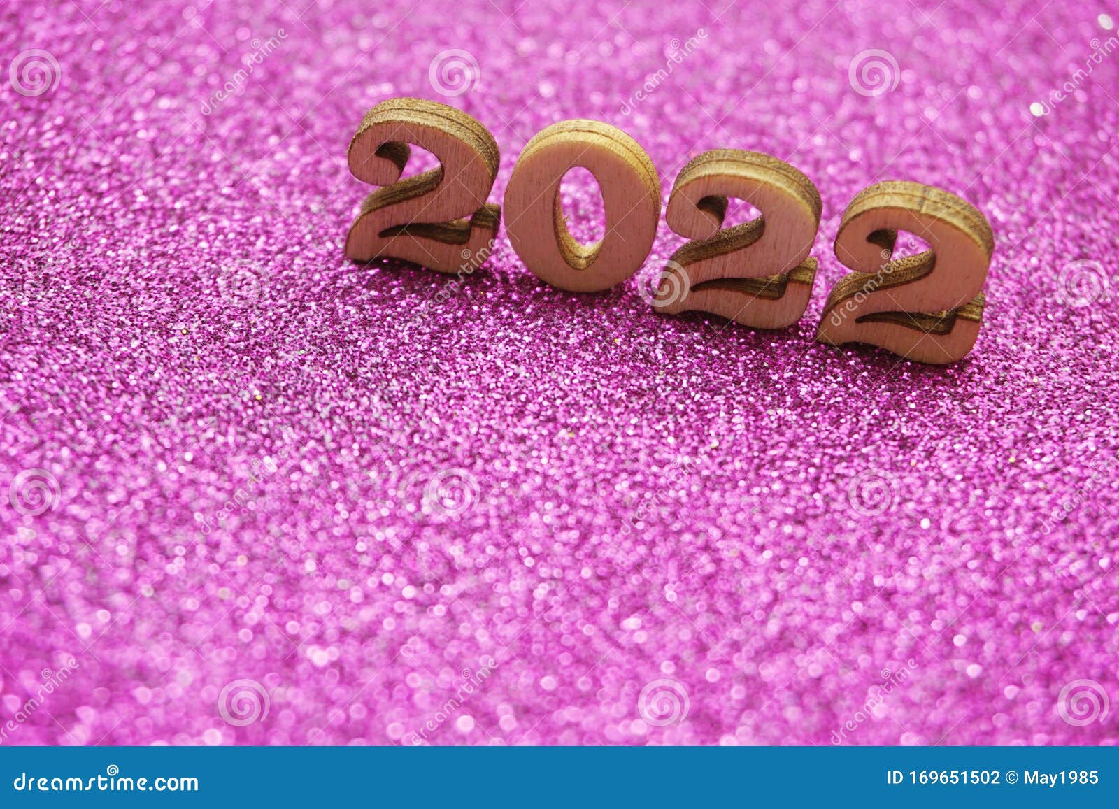Happy New Year 2022 With Space Copy On Purple Glitter Background Stock