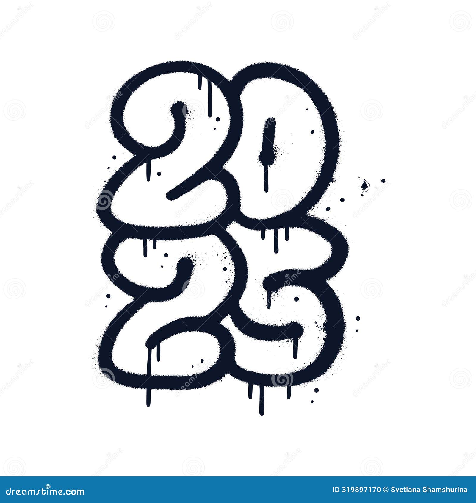 Happy New Year 2025 Text Design Bubble Graffiti Number in Urban