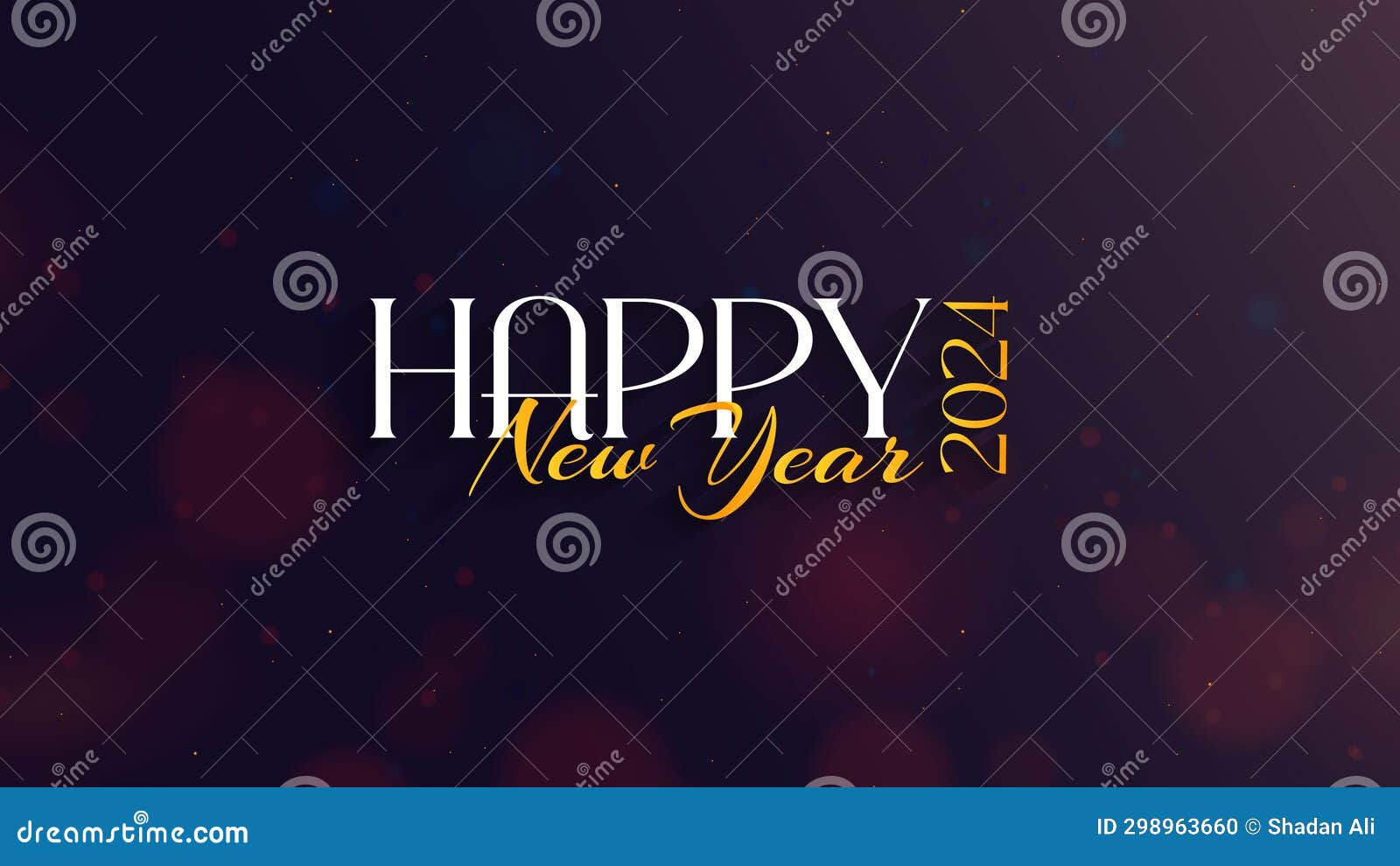 2024 happy new year text typography with gold glitter on abstract bokeh effect background