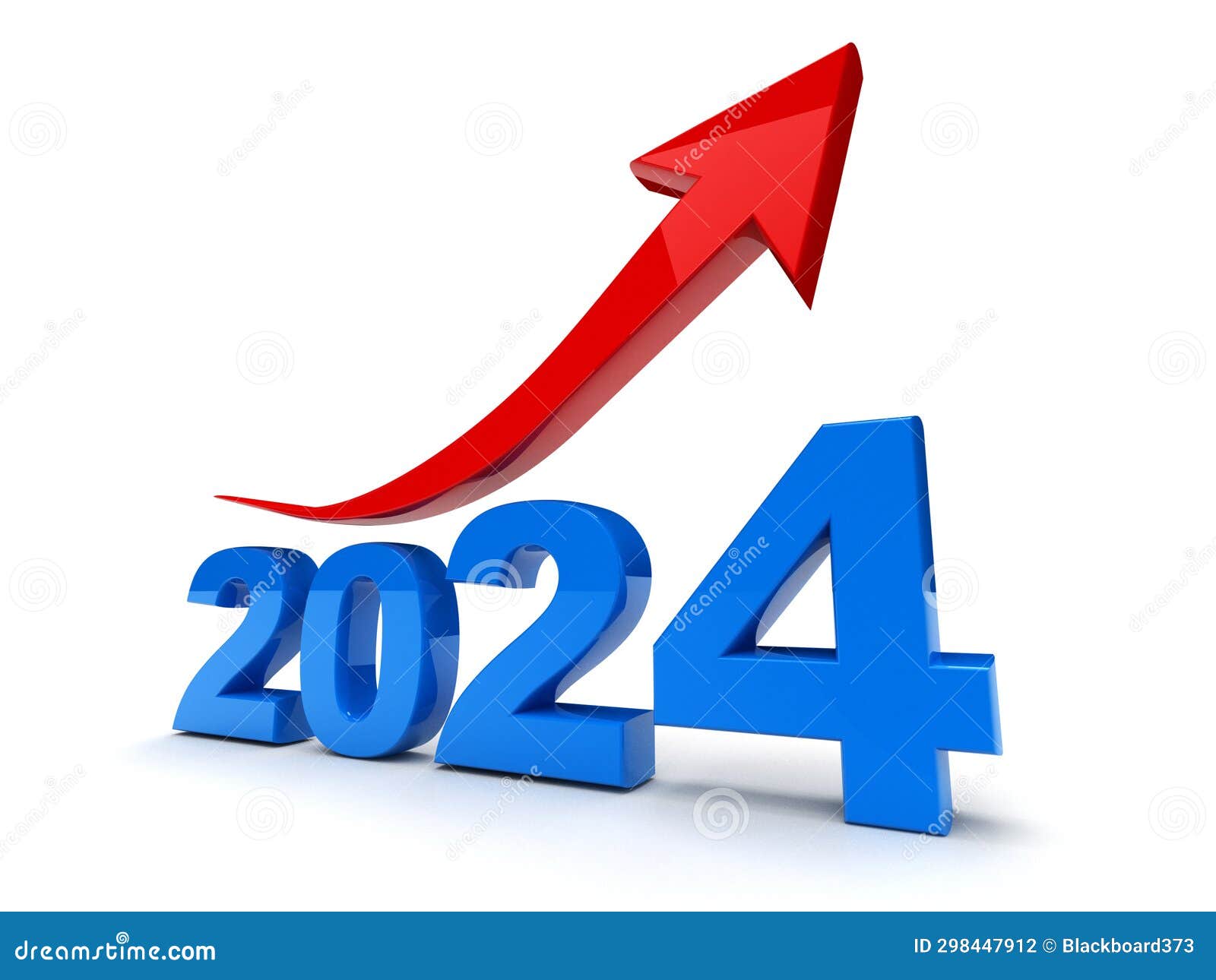 Happy New Year 2024 with Up Arrow on White Background, 2024 Year with