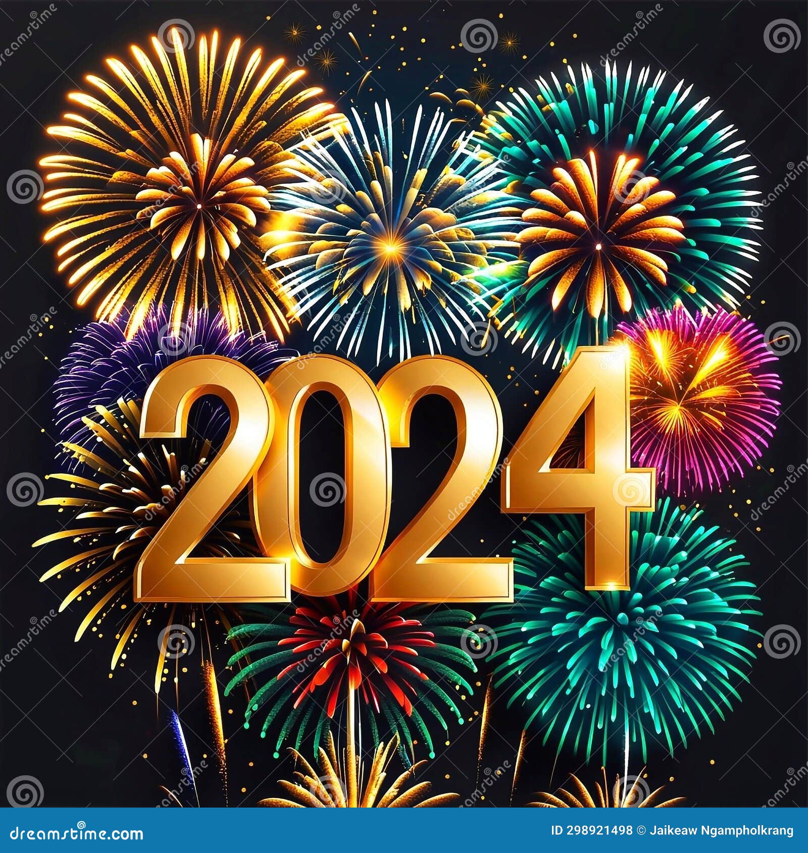 Happy New Year 2024 with Various Colors of Fireworks. Stock Photo - Image  of fireworks, number: 298921498