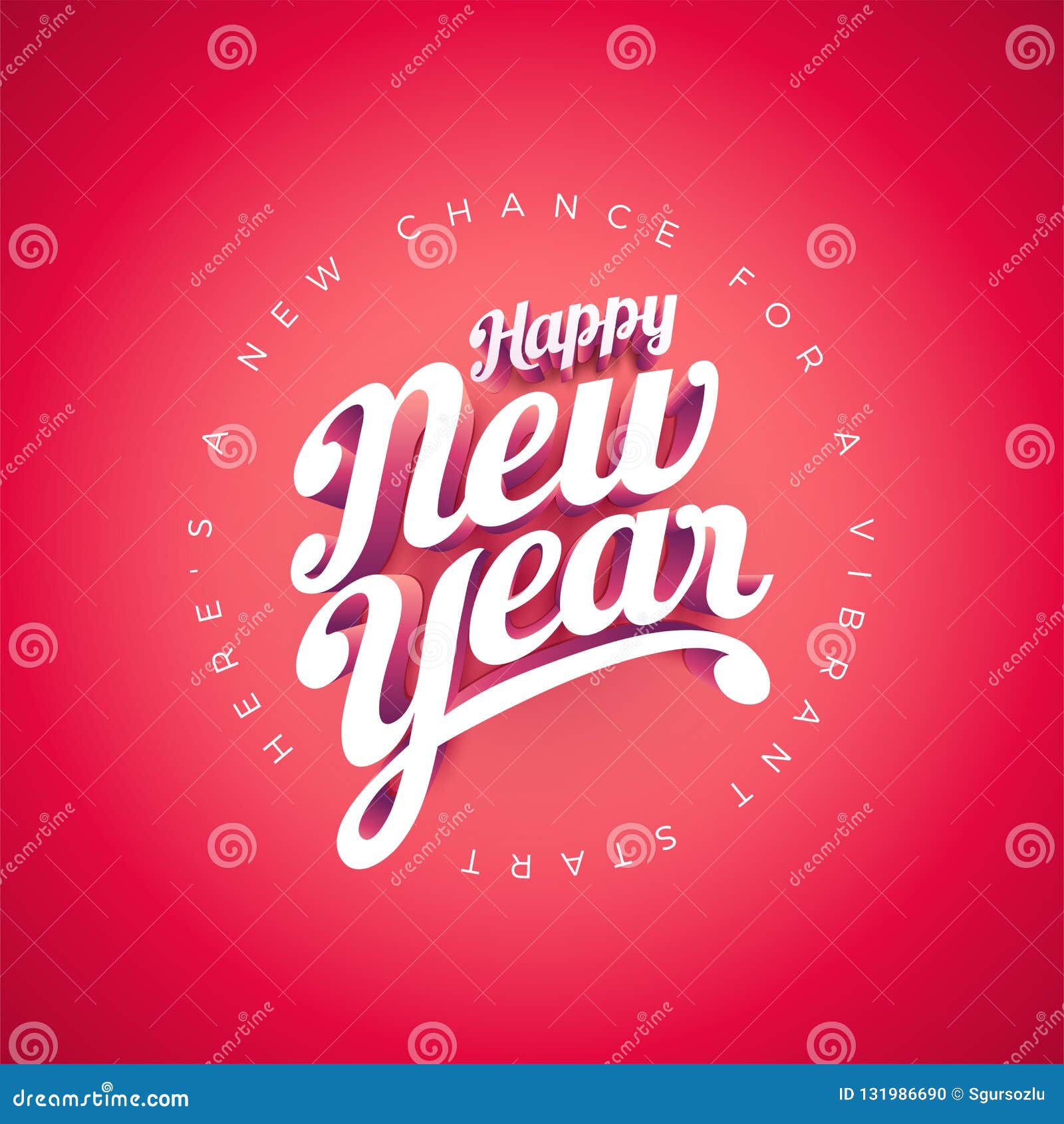 Happy New Year Vector Custom 3d Hand Lettering Typographic