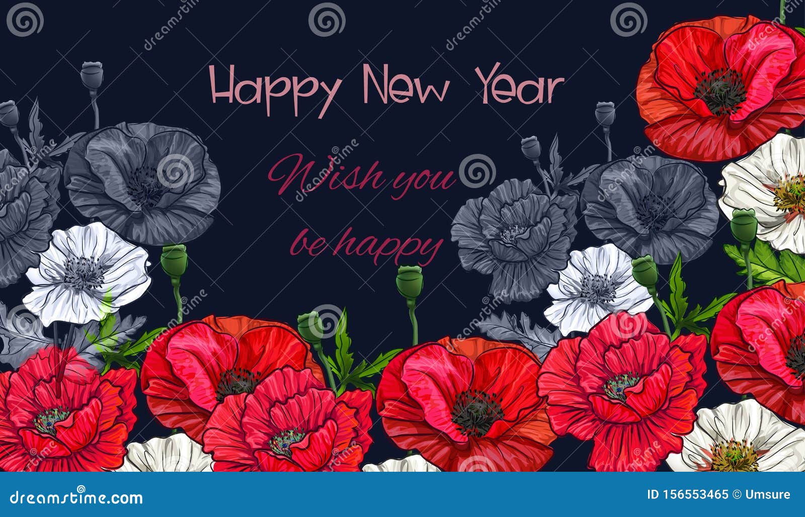 Happy New Year 2020 .Vector Greeting Illustration with Poppy ...