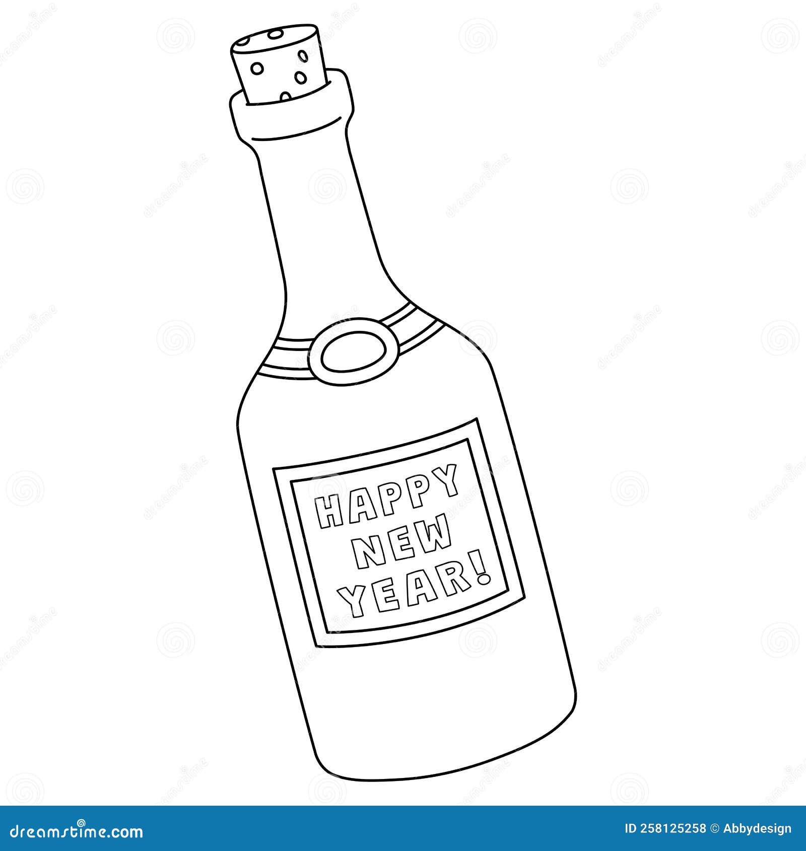 Happy New Year Wine Isolated Coloring Page Stock Vector - Illustration