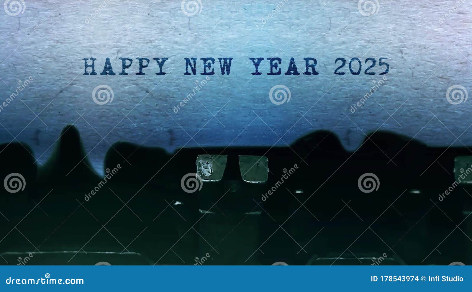 Happy New Year 2025 Words Typing on Paper Old Vintage Typewriter. Stock