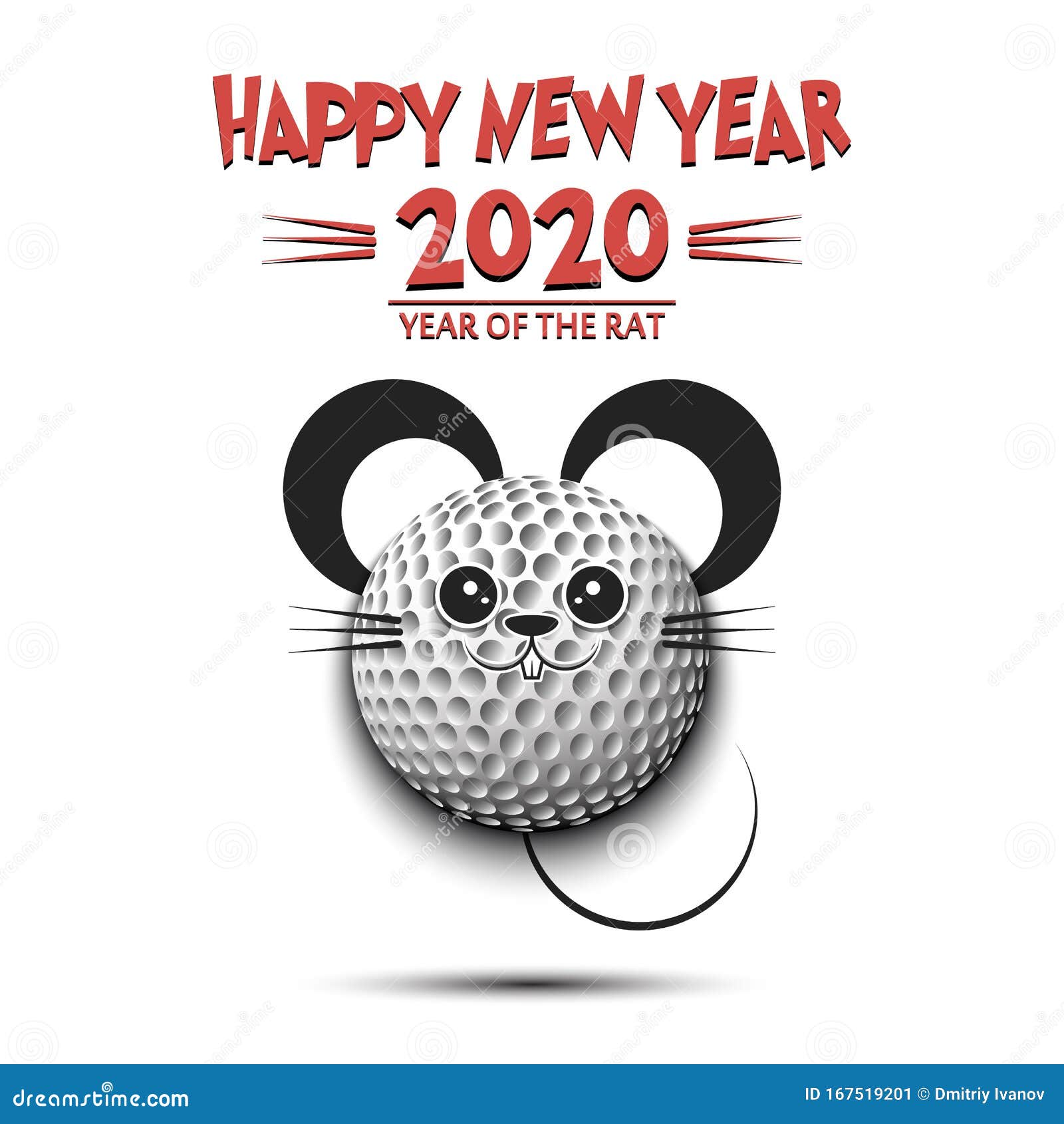 Happy New Year. Golf Ball Made In The Form Of A Rat Stock ...