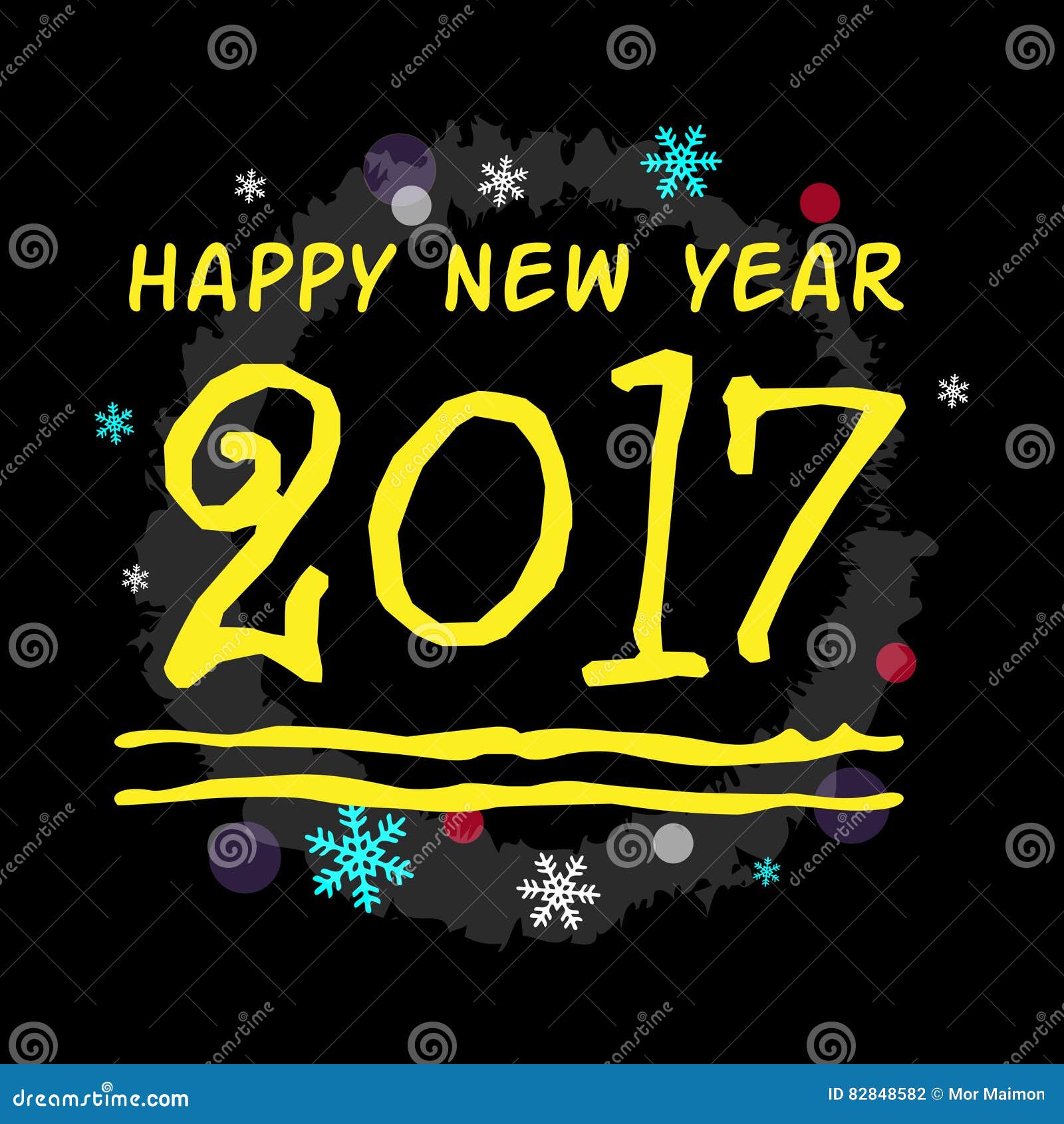 Happy New Year 2017 Yellow Typographic Vector Art Stock Vector