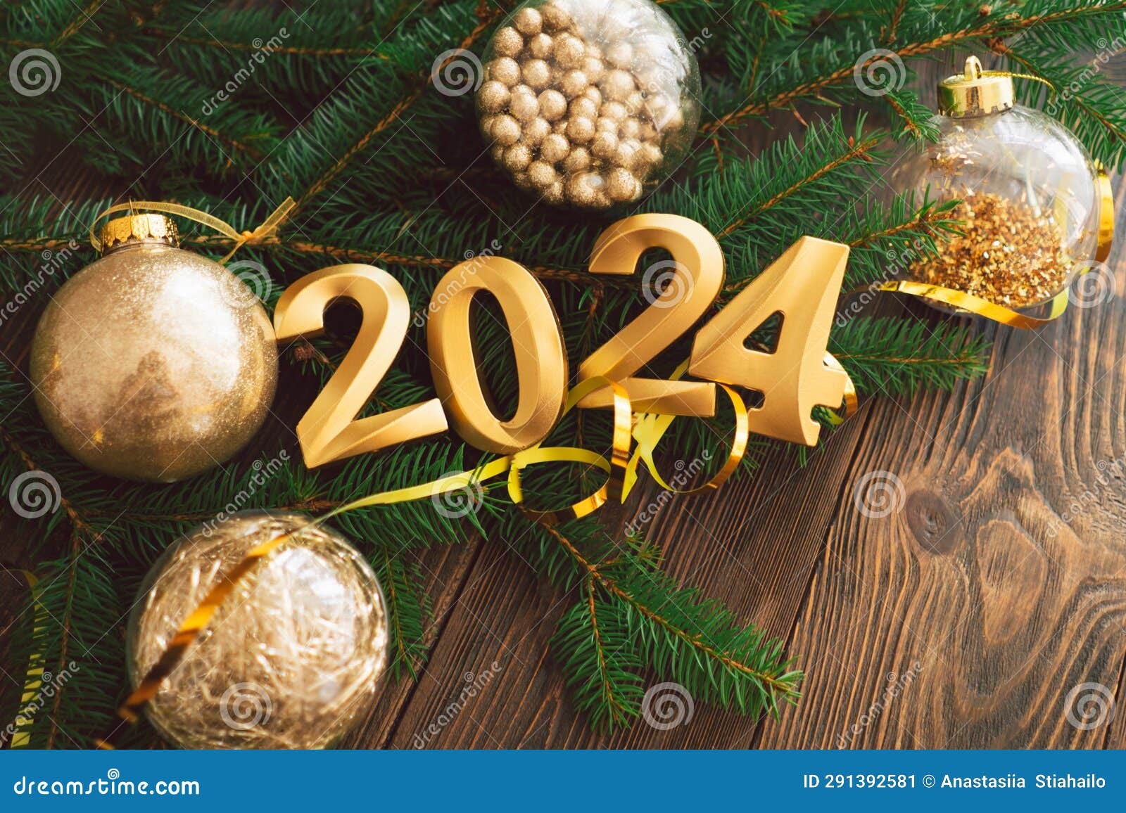 Happy New Years 2024. Christmas Tree and Christmas Decorations Stock ...